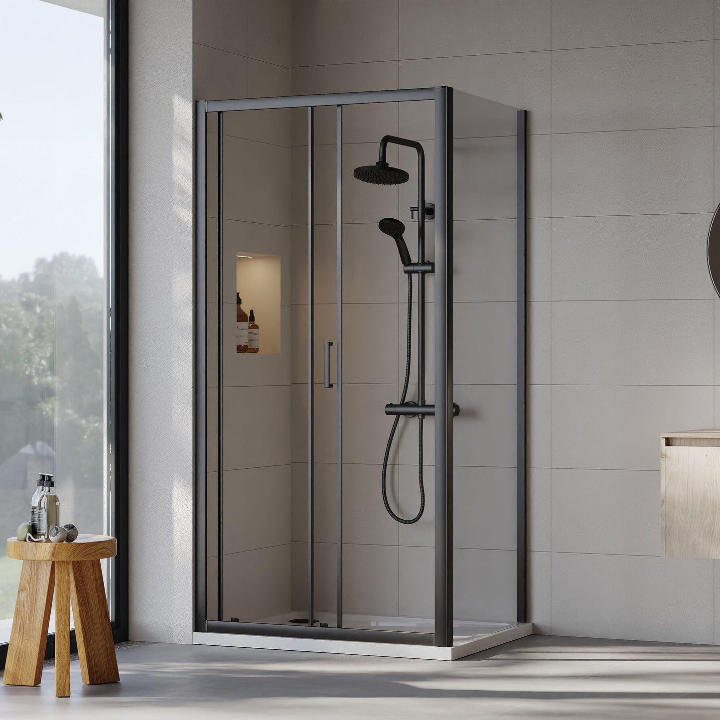 [BEZET006] Almington Sliding Shower Door, Side Panel and Shower Tray - Choice of Size and Finish - Lifestyle 2