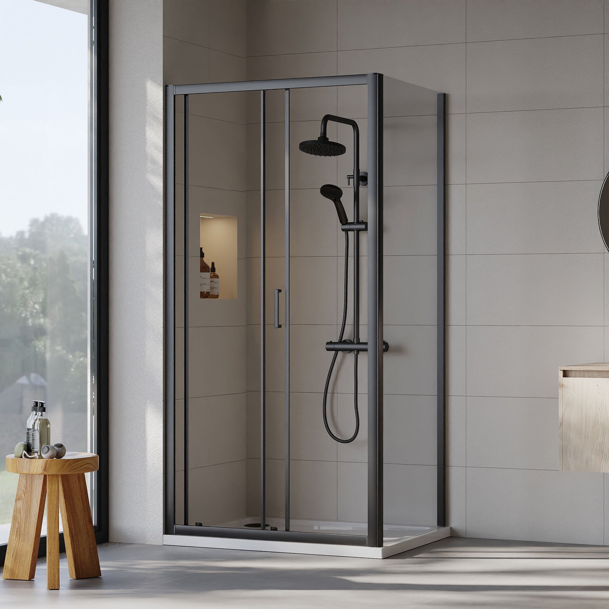 [BEZET006] Almington Sliding Shower Door, Side Panel and Shower Tray - Choice of Size and Finish - Lifestyle 2