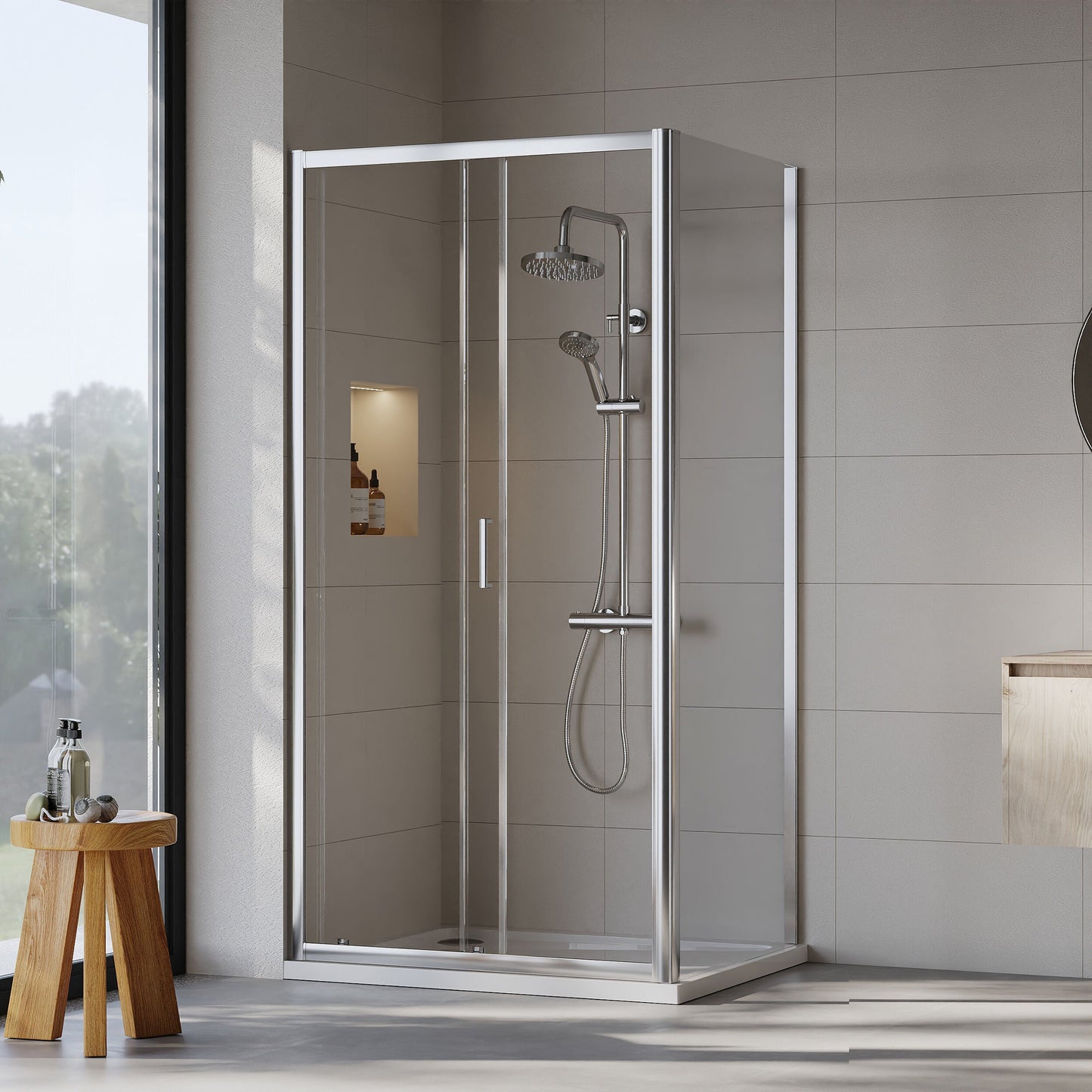 [BEZET007] Almington Sliding Shower Door, Side Panel and Shower Tray - Choice of Size and Finish - Lifestyle 1