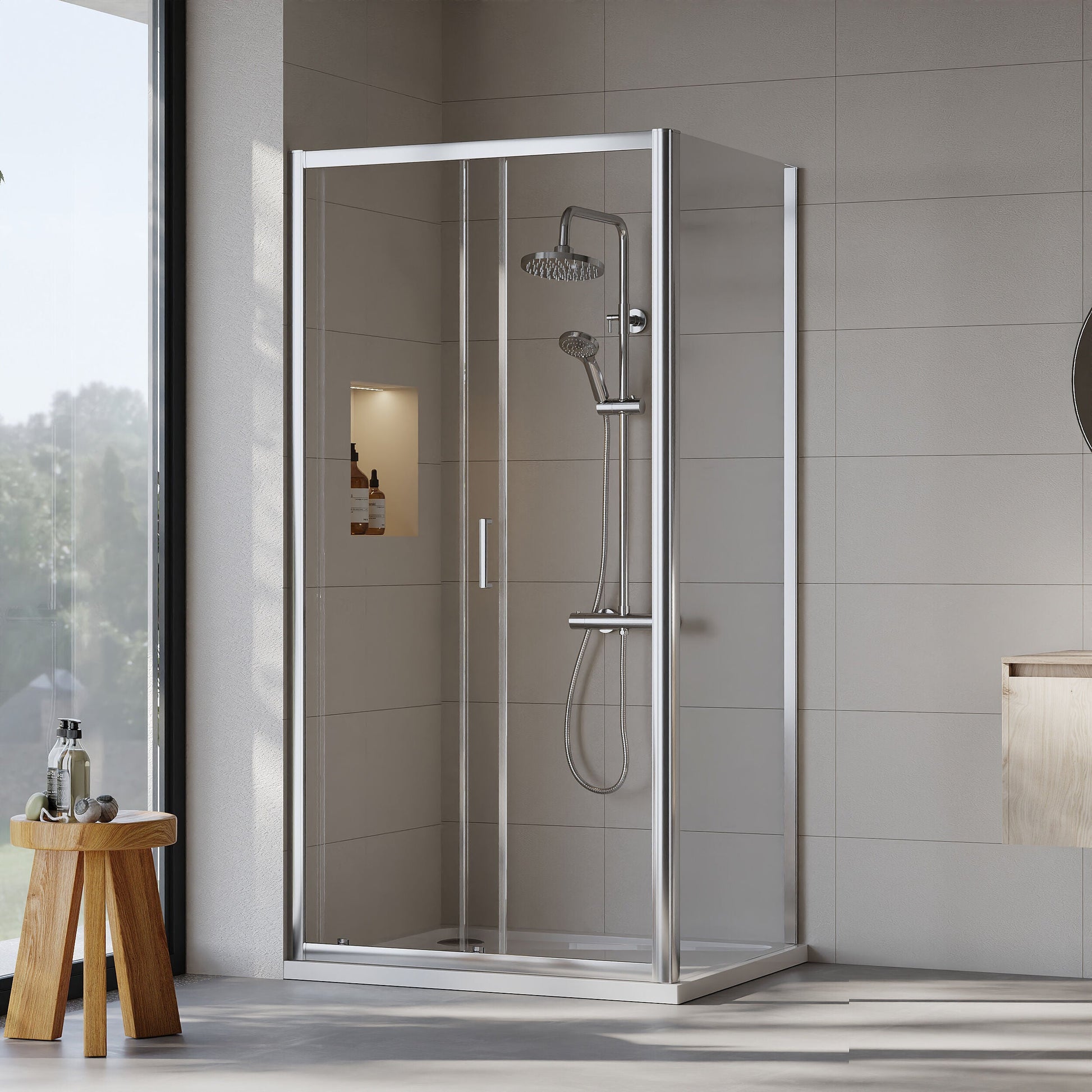 [BEZET007] Almington Sliding Shower Door, Side Panel and Shower Tray - Choice of Size and Finish - Lifestyle 1