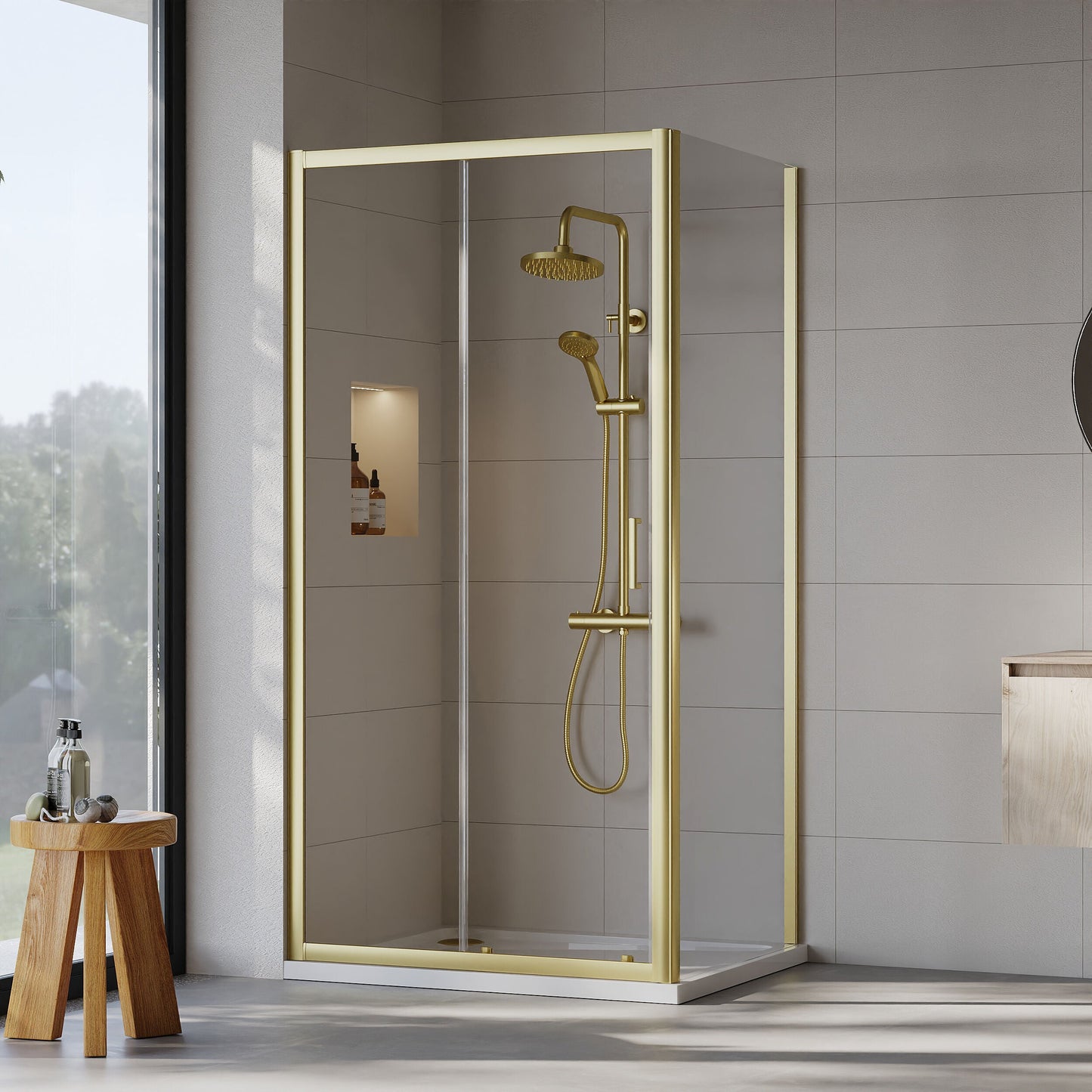 [BEZET008] Almington Sliding Shower Door, Side Panel and Shower Tray - Choice of Size and Finish - Lifestyle 1