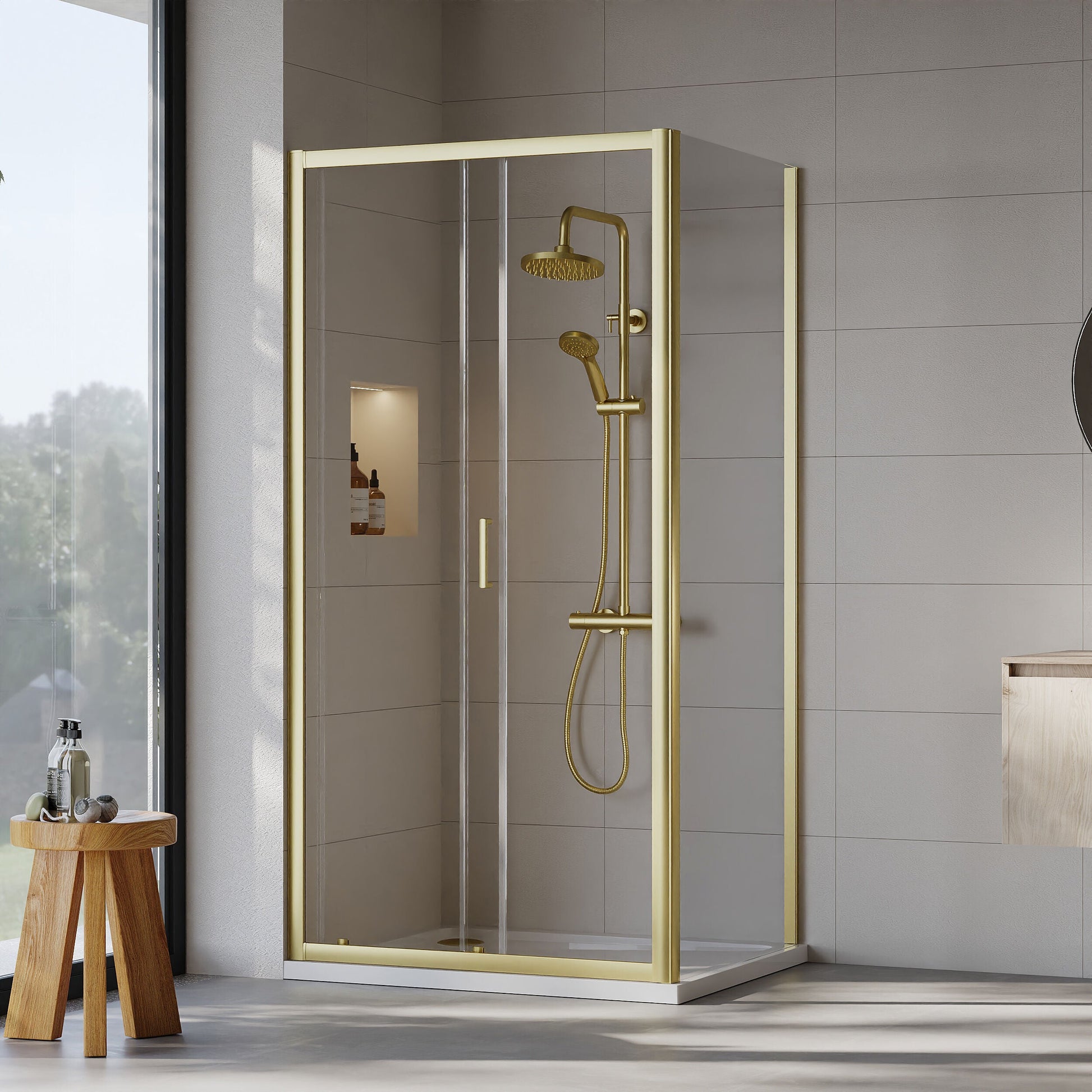 [BEZET008] Almington Sliding Shower Door, Side Panel and Shower Tray - Choice of Size and Finish - Lifestyle 2