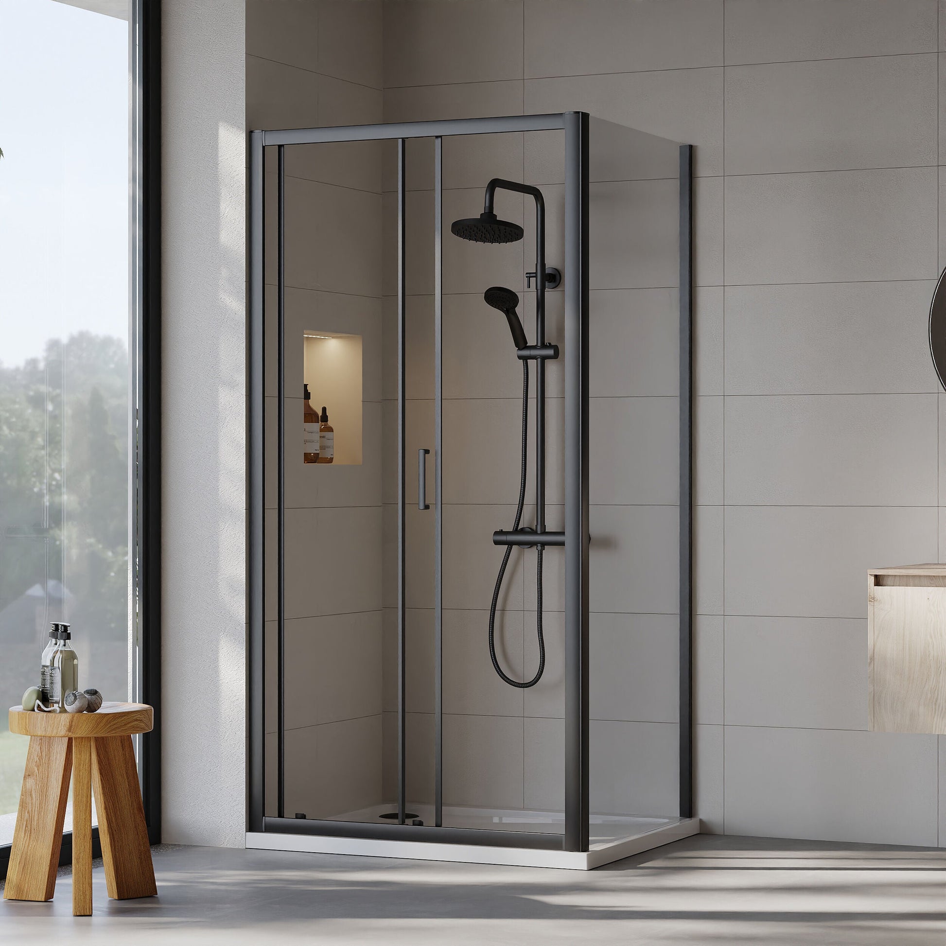[BEZET009] Almington Sliding Shower Door, Side Panel and Shower Tray - Choice of Size and Finish - Lifestyle 1