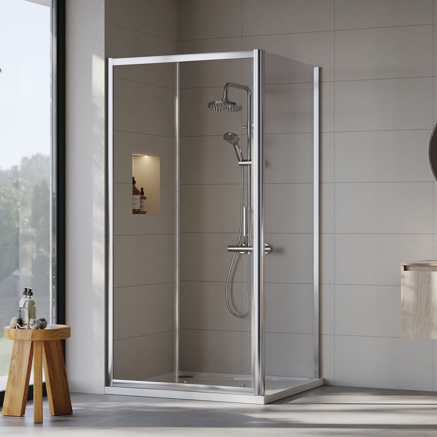 [BEZET010] Almington Sliding Shower Door, Side Panel and Shower Tray - Choice of Size and Finish - Lifestyle 2