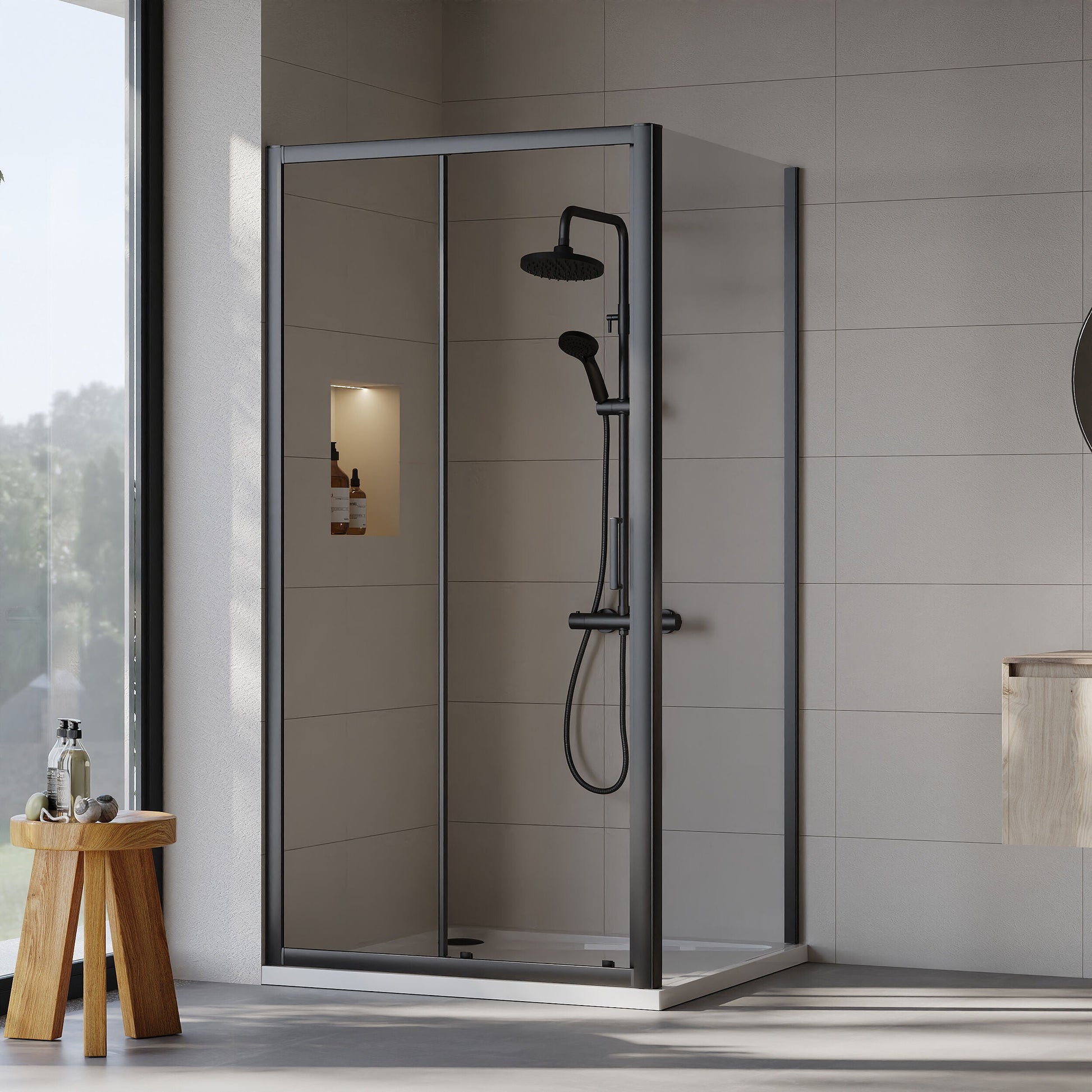 [BEZET012] Almington Sliding Shower Door, Side Panel and Shower Tray - Choice of Size and Finish - Lifestyle 2