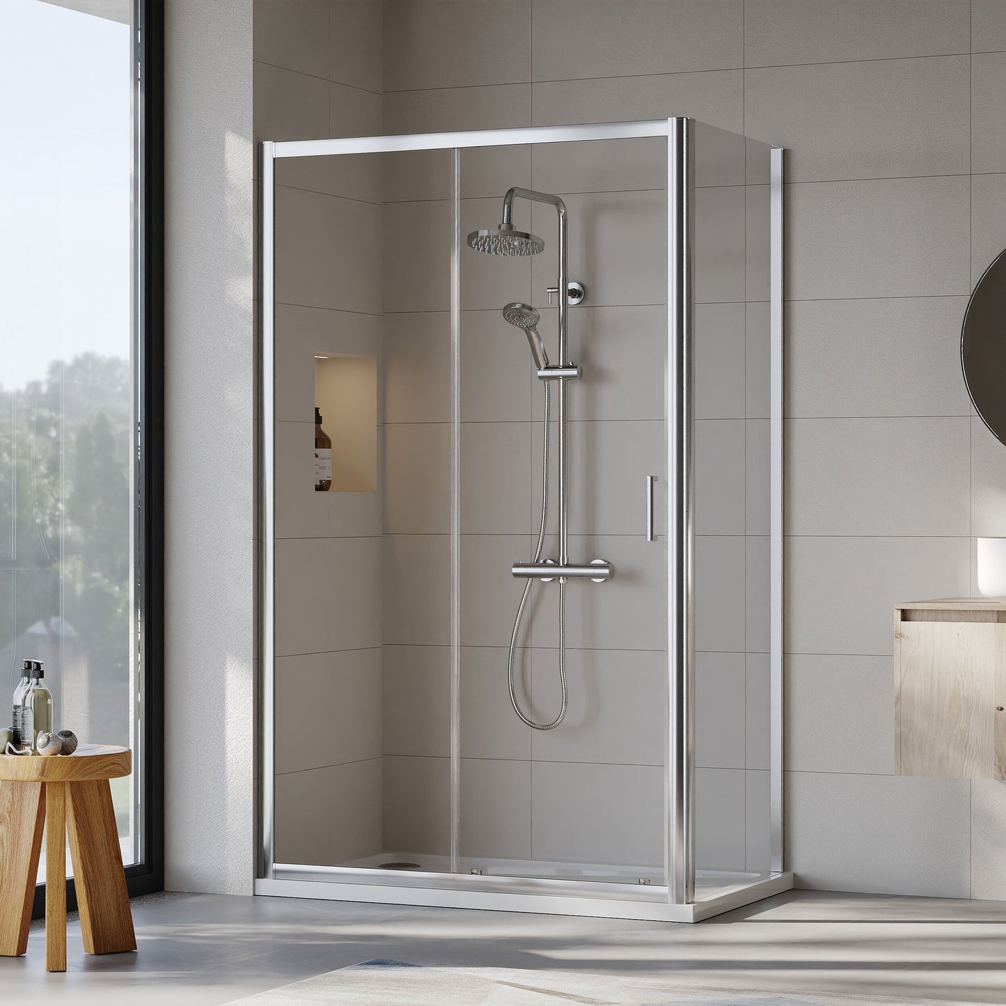 [BEZET013] Almington Sliding Shower Door, Side Panel and Shower Tray - Choice of Size and Finish - Lifestyle 1