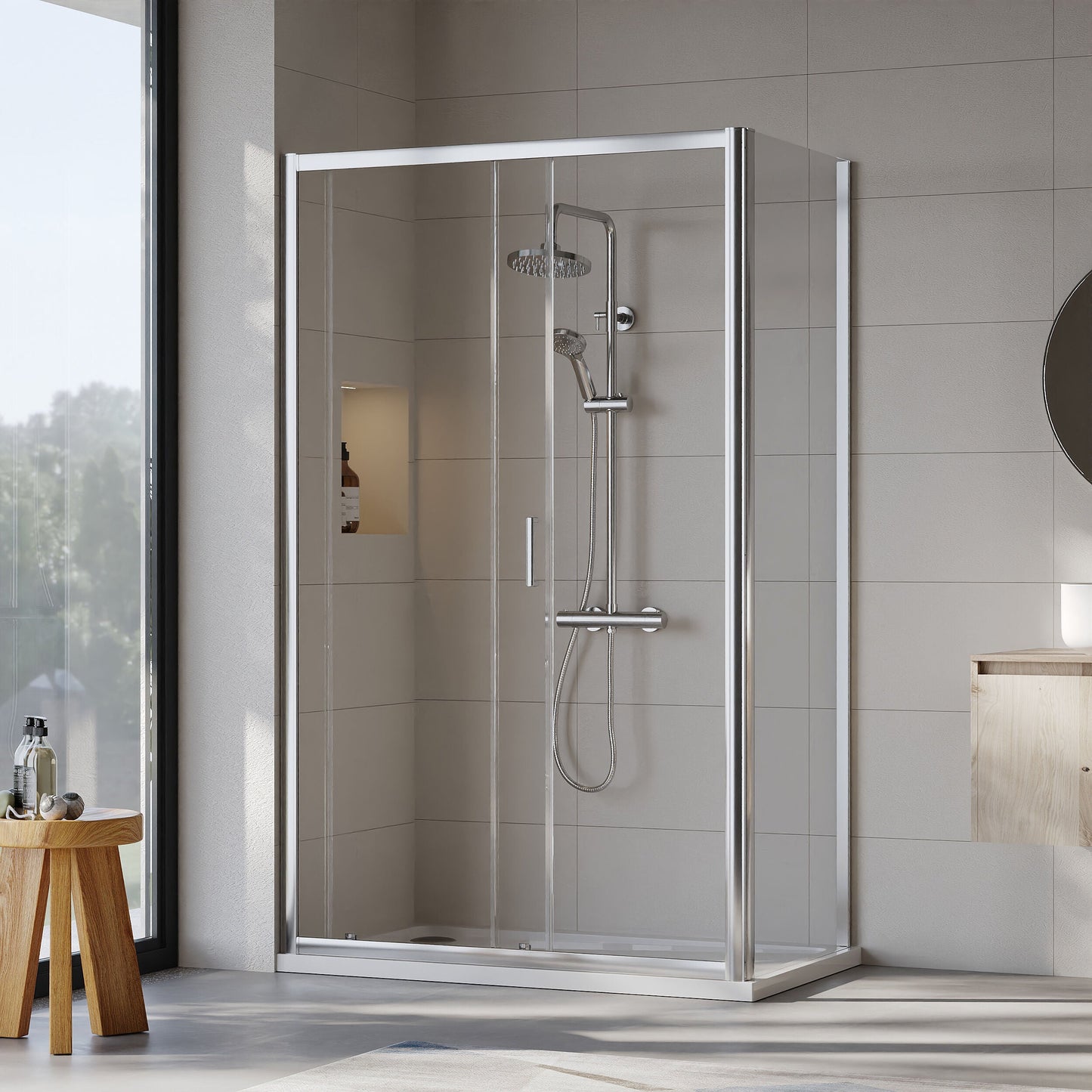 [BEZET013] Almington Sliding Shower Door, Side Panel and Shower Tray - Choice of Size and Finish - Lifestyle 2