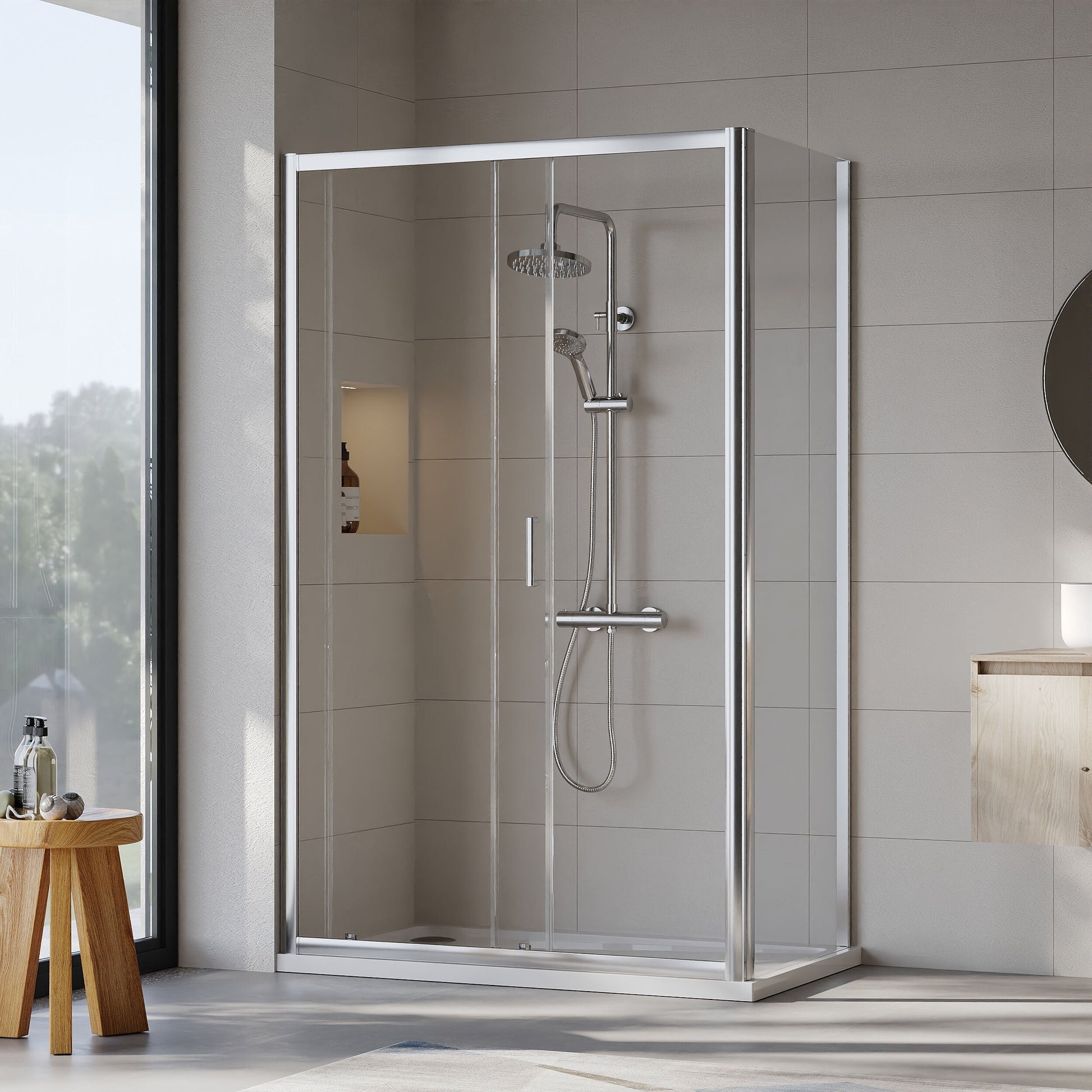[BEZET013] Almington Sliding Shower Door, Side Panel and Shower Tray - Choice of Size and Finish - Lifestyle 2