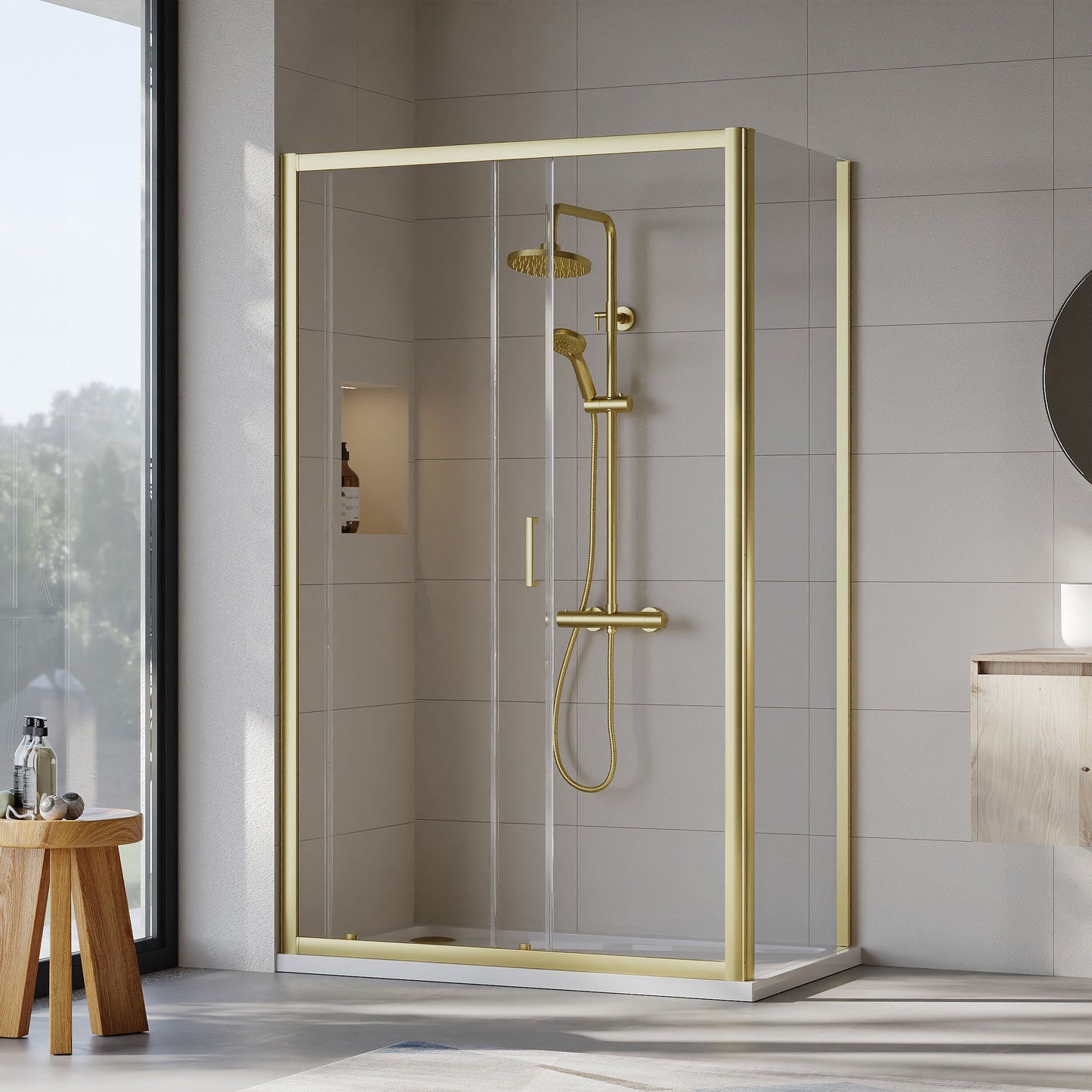 [BEZET014] Almington Sliding Shower Door, Side Panel and Shower Tray - Choice of Size and Finish - Lifestyle 2