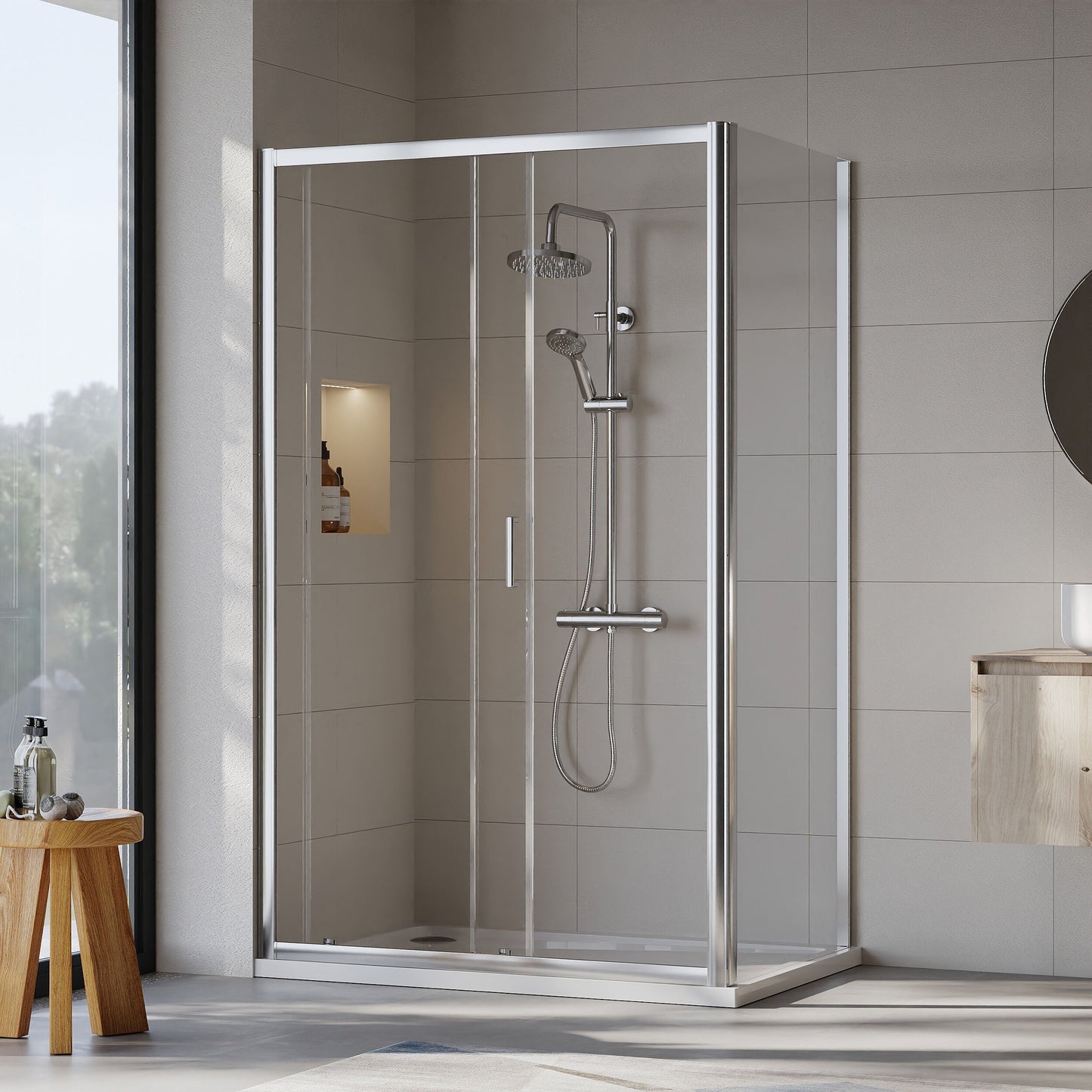 [BEZET016] Almington Sliding Shower Door, Side Panel and Shower Tray - Choice of Size and Finish - Lifestyle 1