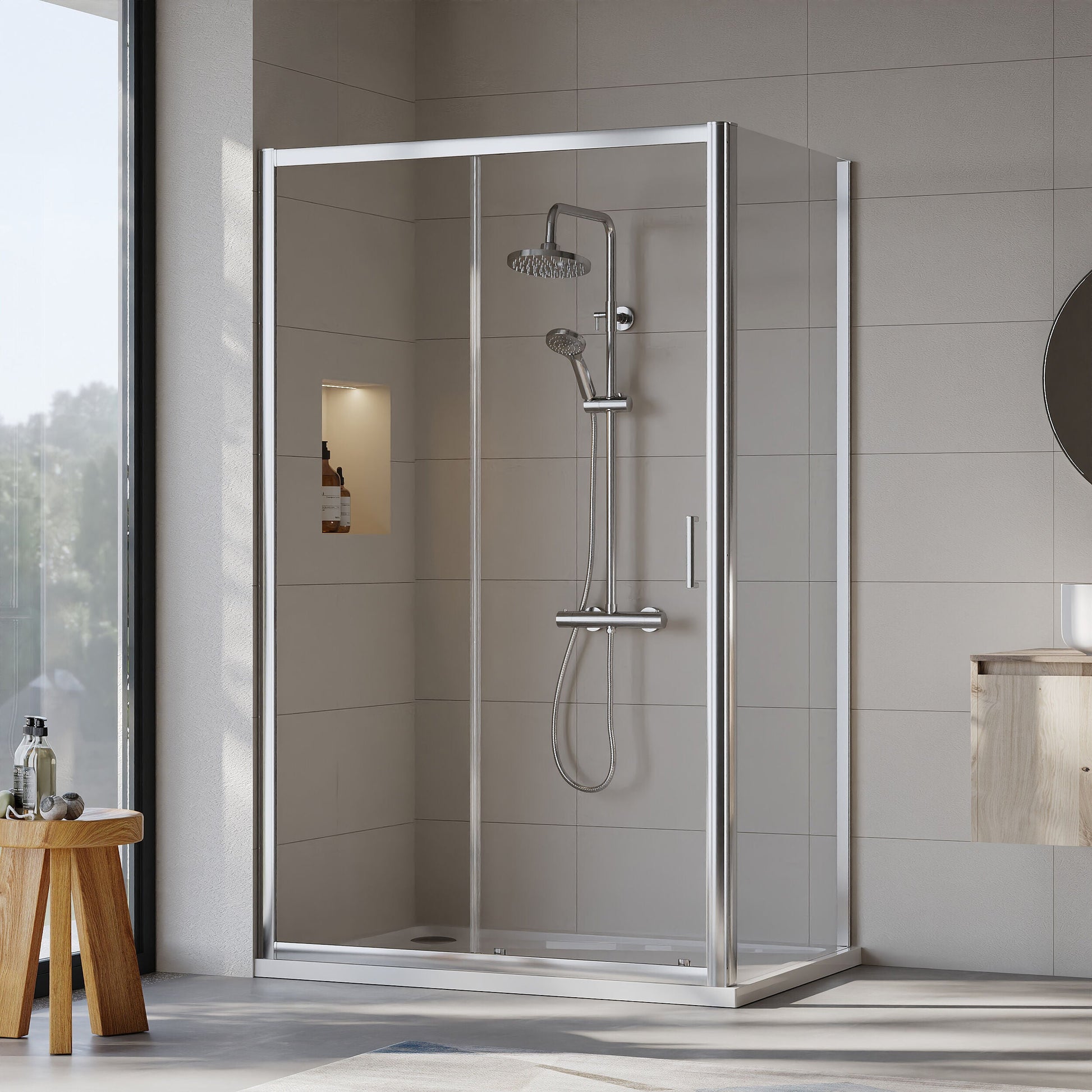 [BEZET016] Almington Sliding Shower Door, Side Panel and Shower Tray - Choice of Size and Finish - Lifestyle 2