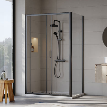 [BEZET018] Almington Sliding Shower Door, Side Panel and Shower Tray - Choice of Size and Finish - Lifestyle 1