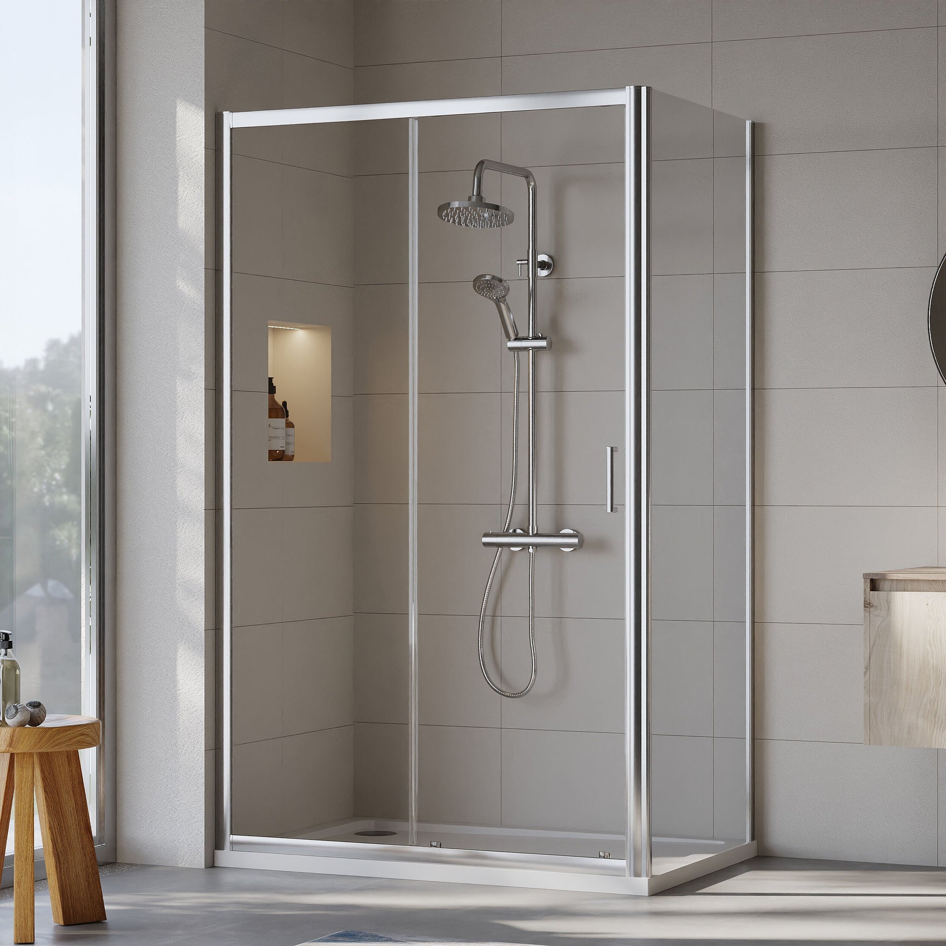[BEZET019] Almington Sliding Shower Door, Side Panel and Shower Tray - Choice of Size and Finish - Lifestyle 1