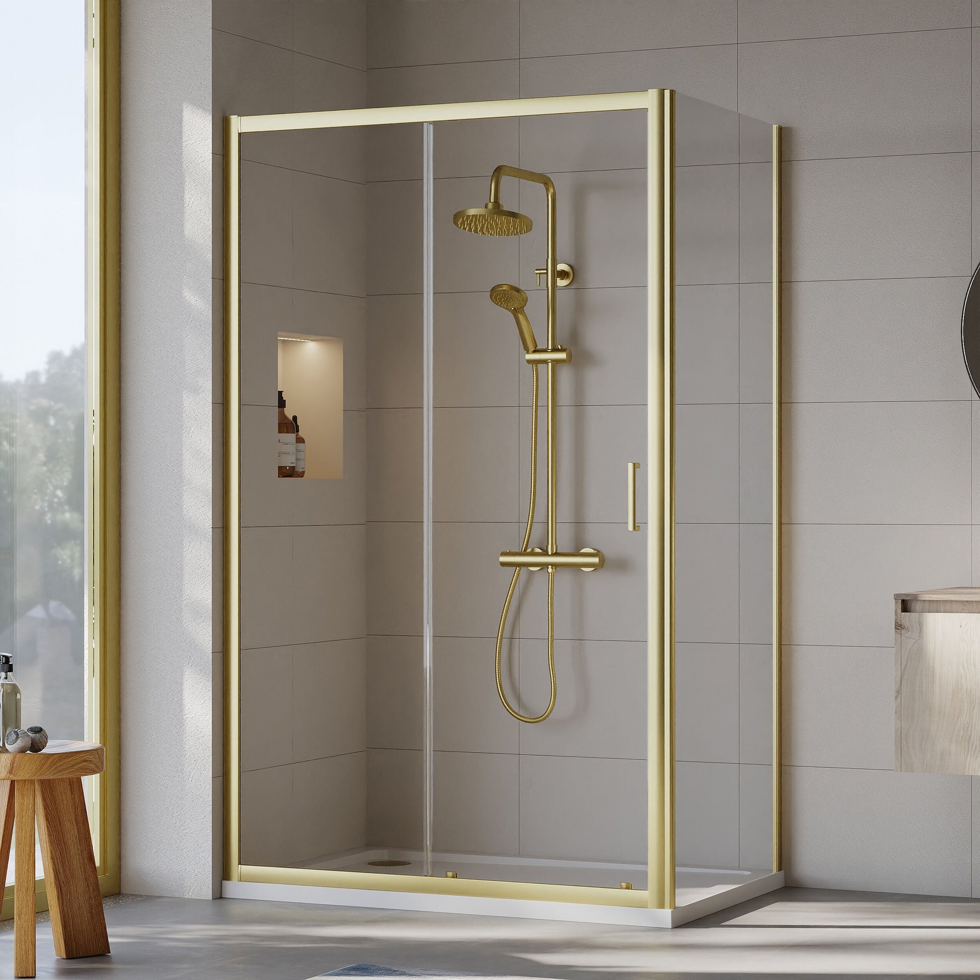 [BEZET020] Almington Sliding Shower Door, Side Panel and Shower Tray - Choice of Size and Finish - Lifestyle 1