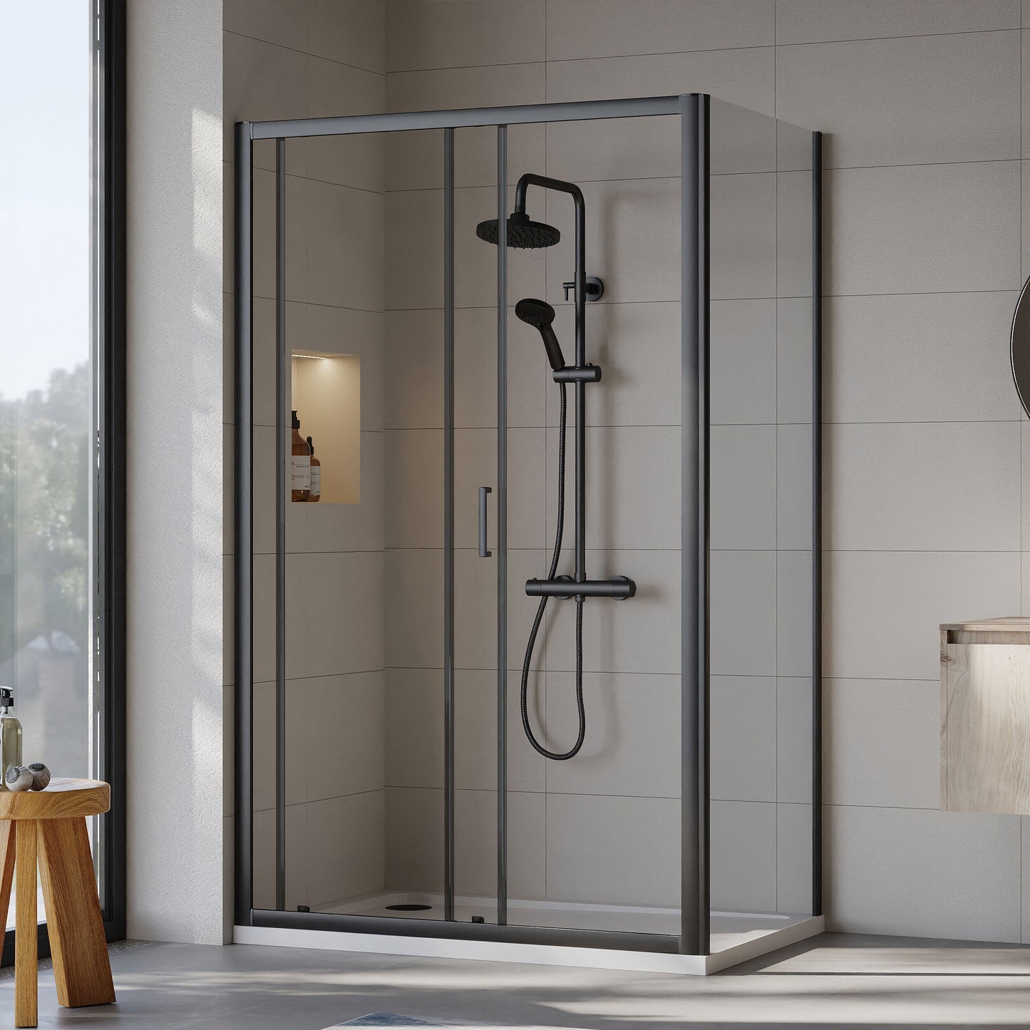 [BEZET021] Almington Sliding Shower Door, Side Panel and Shower Tray - Choice of Size and Finish - Lifestyle 2