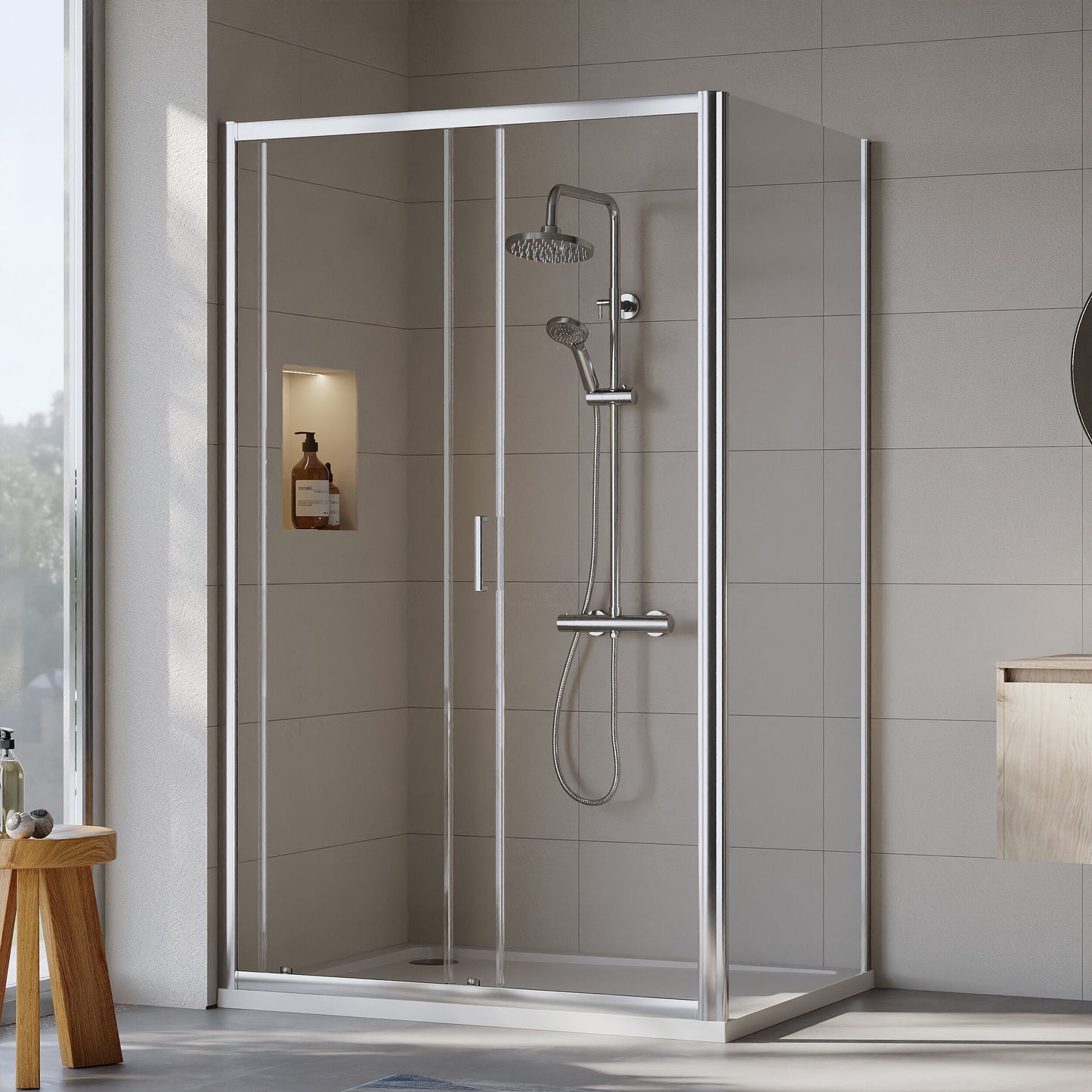 [BEZET022] Almington Sliding Shower Door, Side Panel and Shower Tray - Choice of Size and Finish - Lifestyle 2