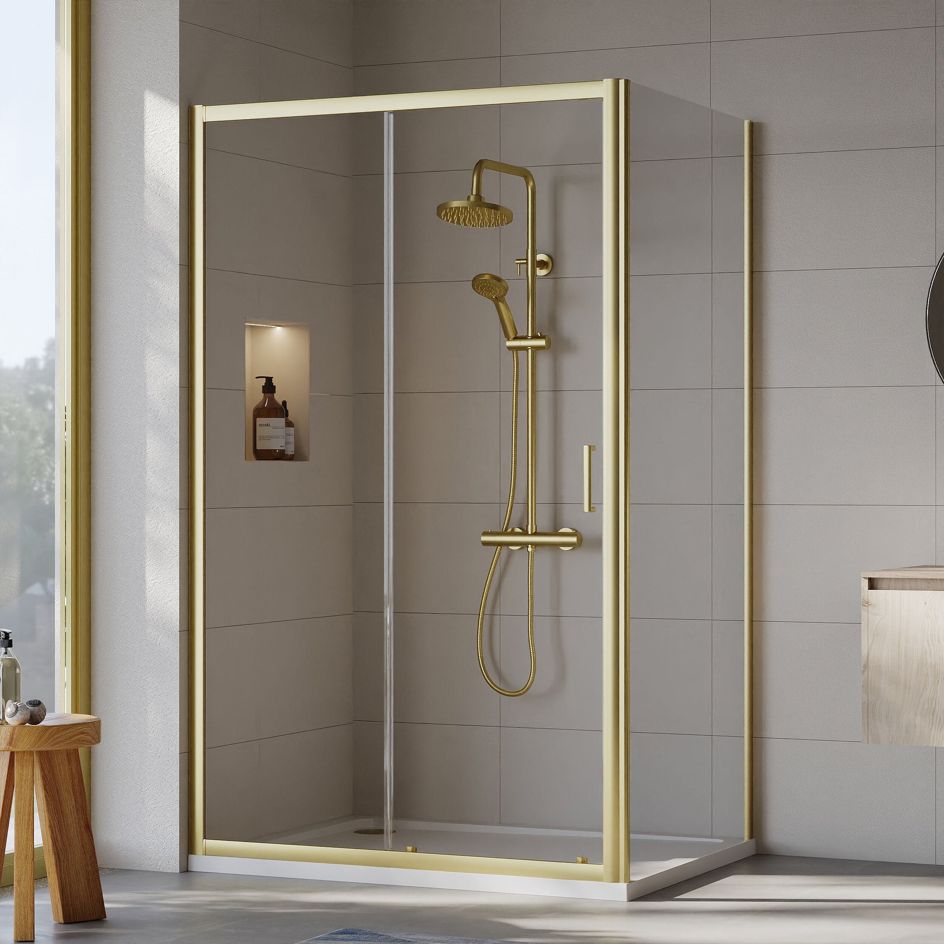 [BEZET023] Almington Sliding Shower Door, Side Panel and Shower Tray - Choice of Size and Finish - Lifestyle 1