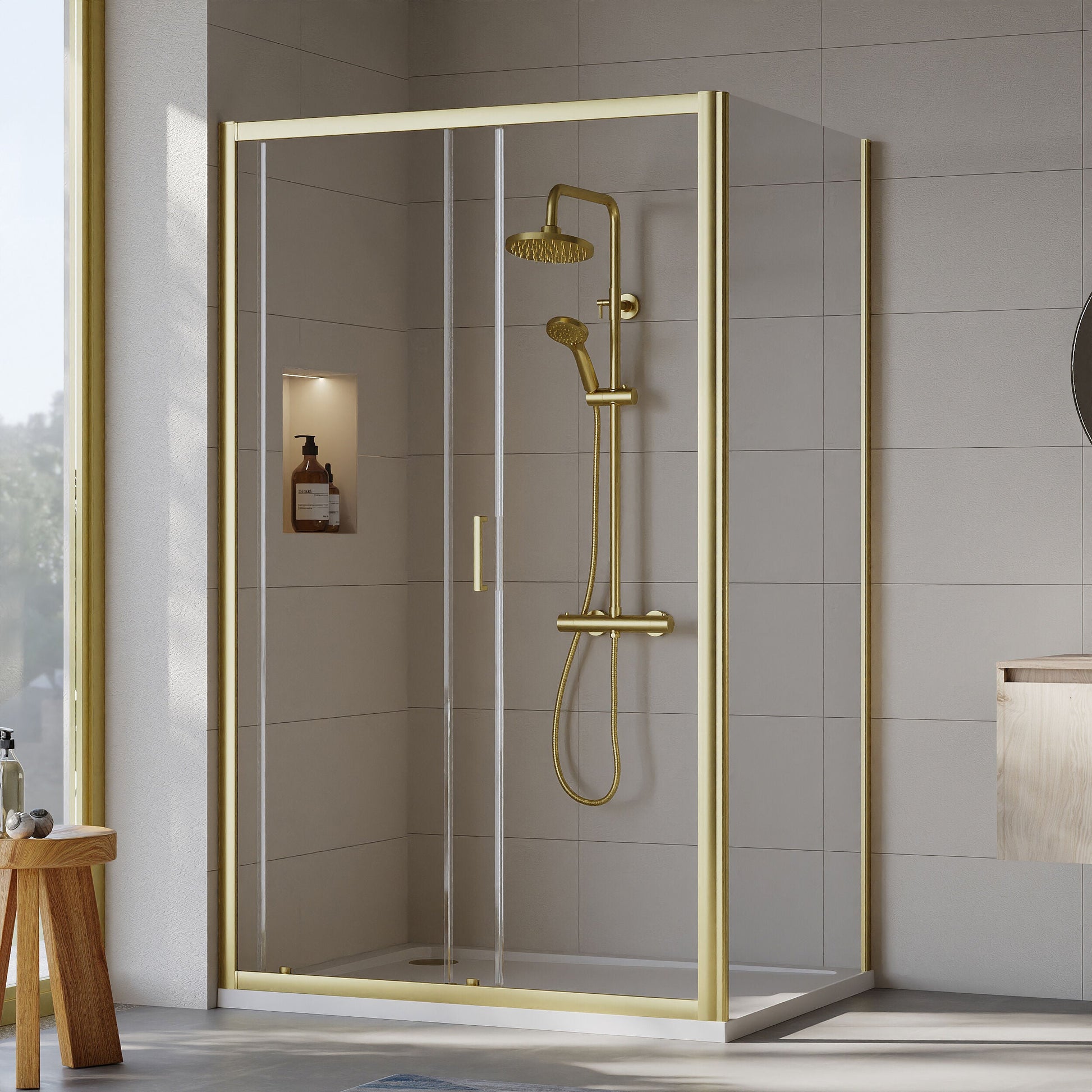 [BEZET023] Almington Sliding Shower Door, Side Panel and Shower Tray - Choice of Size and Finish - Lifestyle 2