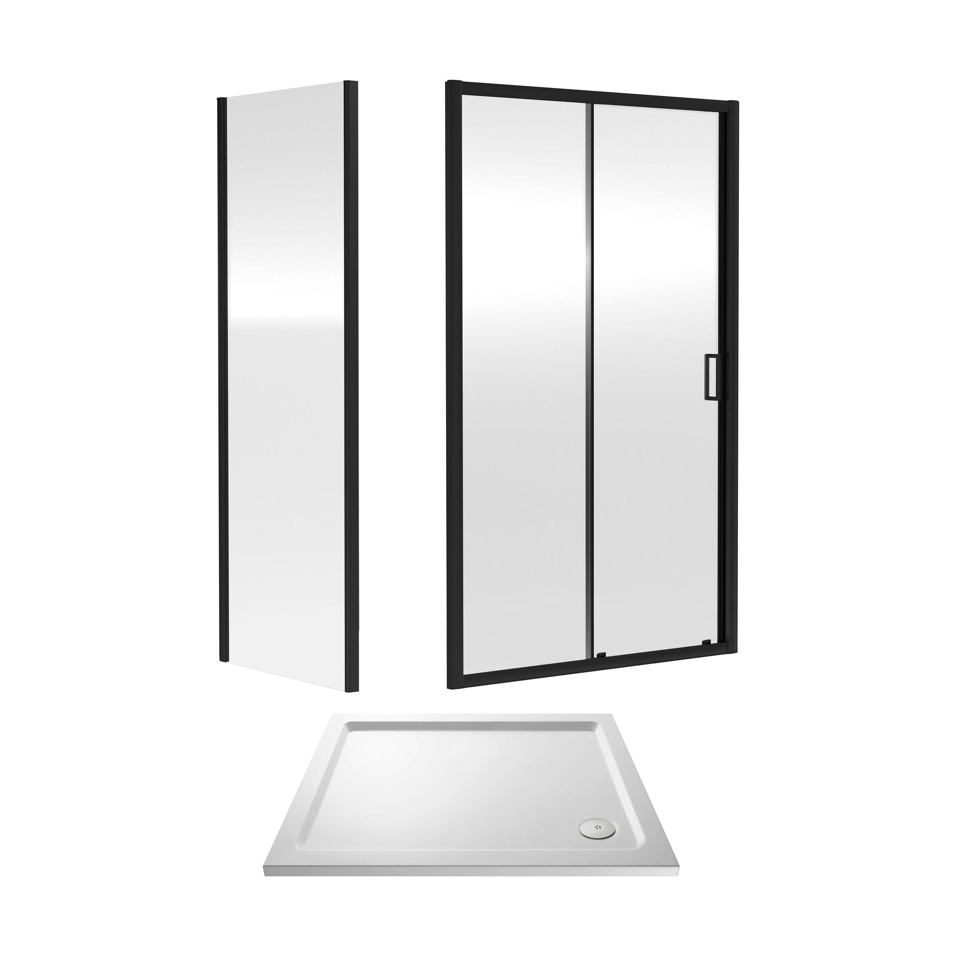 [BEZET024] Almington Sliding Shower Door, Side Panel and Shower Tray - Choice of Size and Finish - Cutout