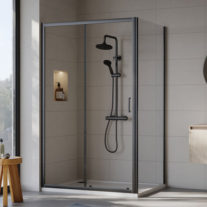 [BEZET024] Almington Sliding Shower Door, Side Panel and Shower Tray - Choice of Size and Finish - Lifestyle 1