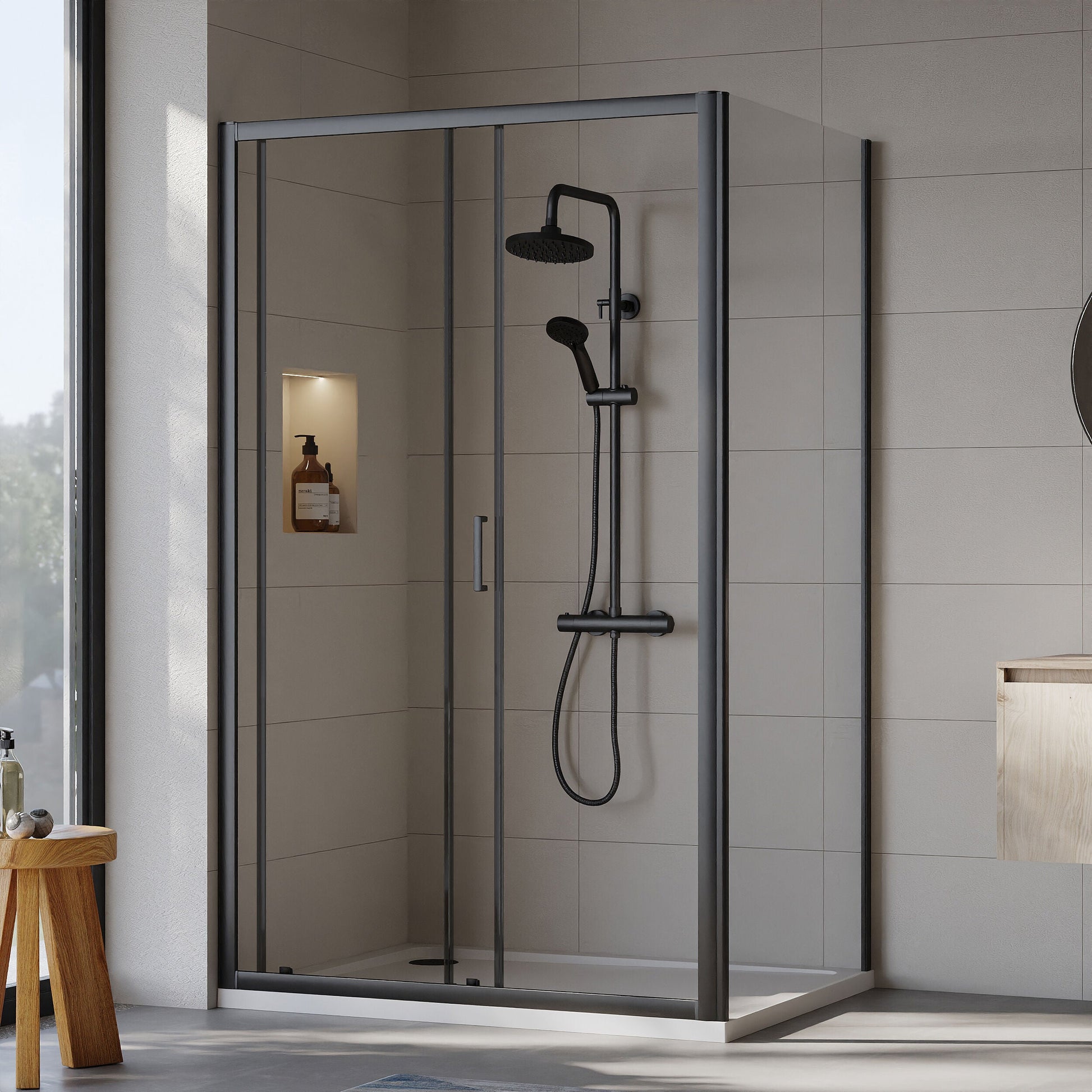[BEZET024] Almington Sliding Shower Door, Side Panel and Shower Tray - Choice of Size and Finish - Lifestyle 2