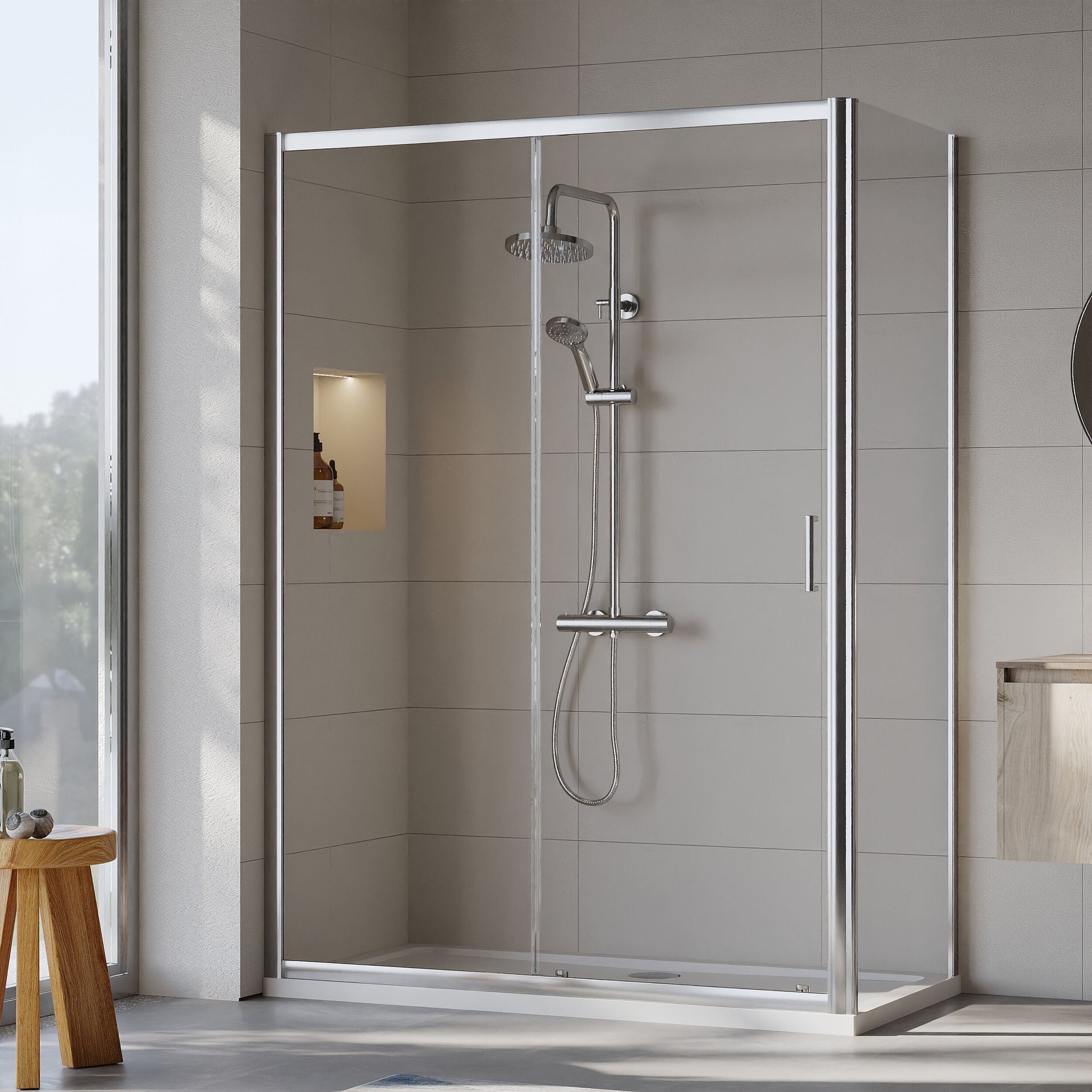 [BEZET025] Almington Sliding Shower Door, Side Panel and Shower Tray - Choice of Size and Finish - Lifestyle 1