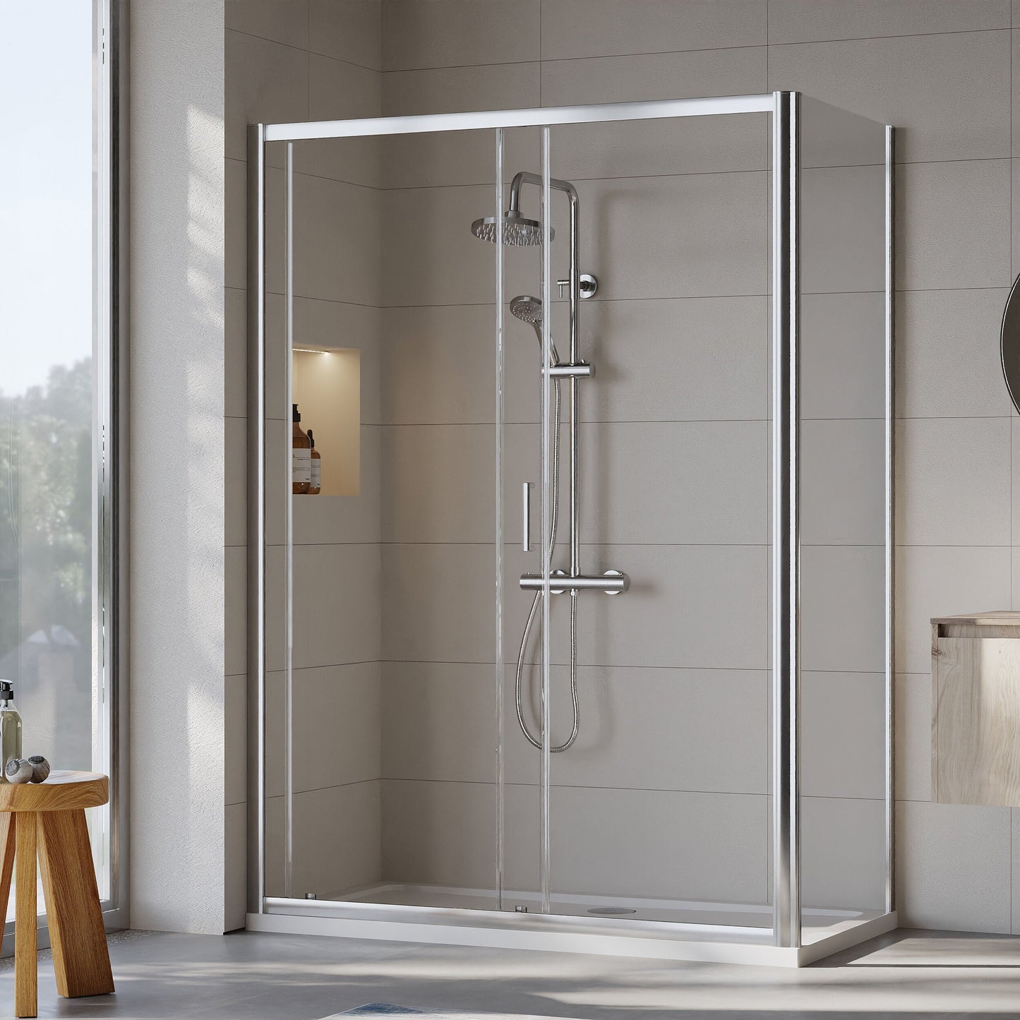 [BEZET025] Almington Sliding Shower Door, Side Panel and Shower Tray - Choice of Size and Finish - Lifestyle 2