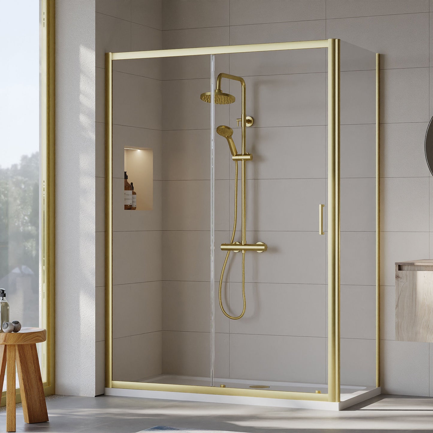[BEZET026] Almington Sliding Shower Door, Side Panel and Shower Tray - Choice of Size and Finish - Lifestyle 1