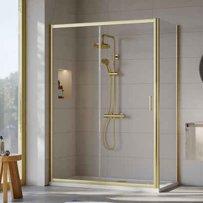 [BEZET026] Almington Sliding Shower Door, Side Panel and Shower Tray - Choice of Size and Finish - Lifestyle 1