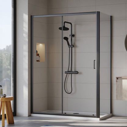 [BEZET027] Almington Sliding Shower Door, Side Panel and Shower Tray - Choice of Size and Finish - Lifestyle 1