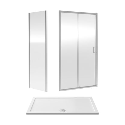 [BEZET028] Almington Sliding Shower Door, Side Panel and Shower Tray - Choice of Size and Finish - Cutout