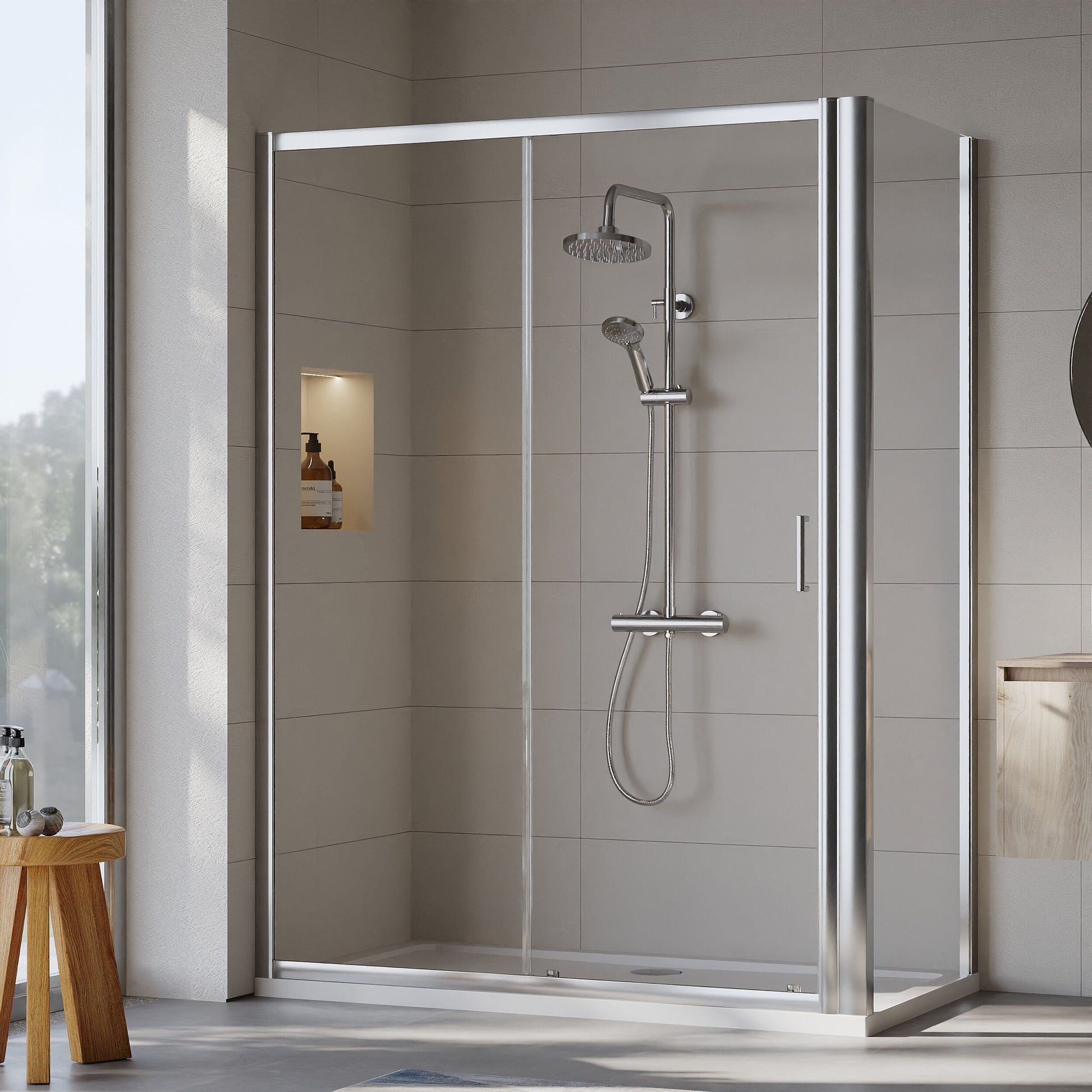 [BEZET028] Almington Sliding Shower Door, Side Panel and Shower Tray - Choice of Size and Finish - Lifestyle 1