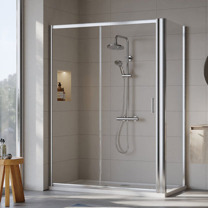 [BEZET028] Almington Sliding Shower Door, Side Panel and Shower Tray - Choice of Size and Finish - Lifestyle 1