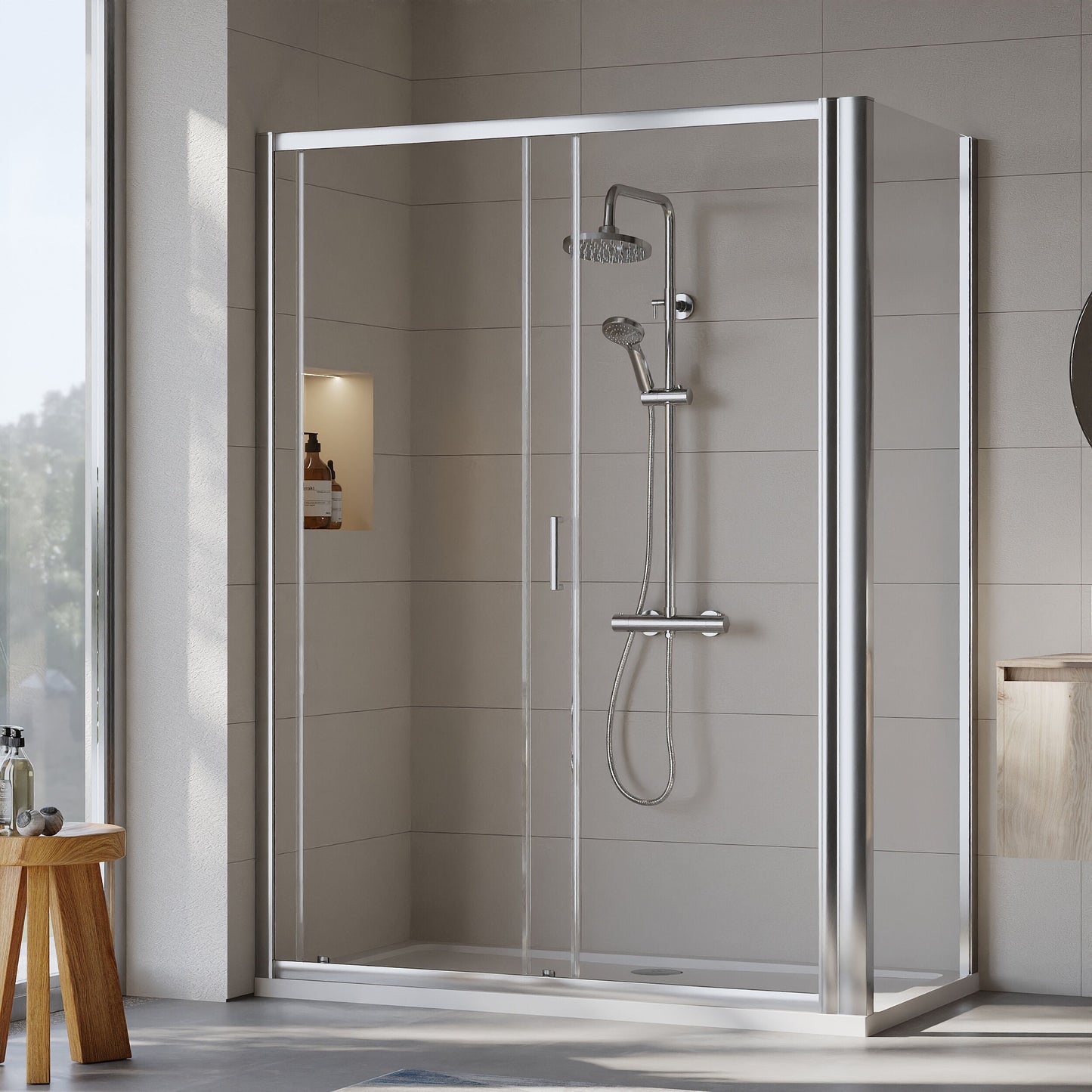 [BEZET028] Almington Sliding Shower Door, Side Panel and Shower Tray - Choice of Size and Finish - Lifestyle 2