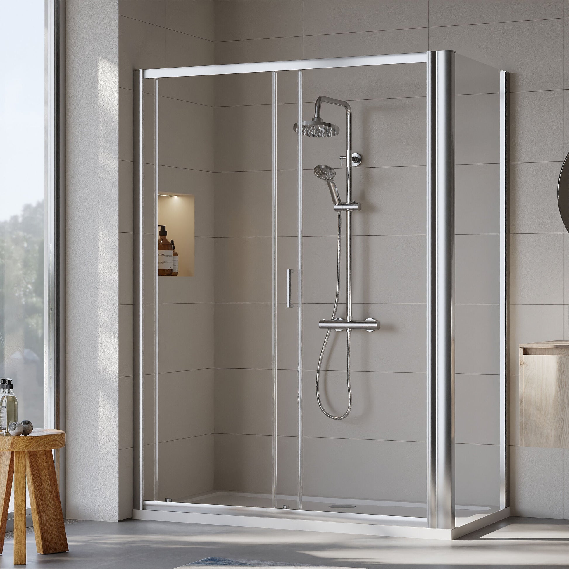 [BEZET028] Almington Sliding Shower Door, Side Panel and Shower Tray - Choice of Size and Finish - Lifestyle 2