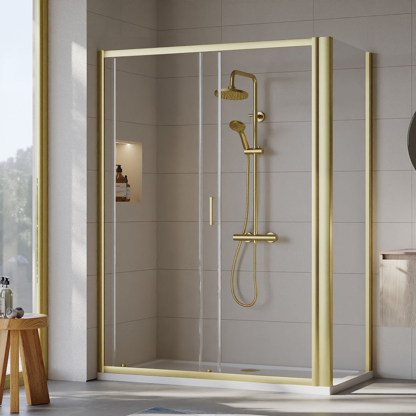 [BEZET029] Almington Sliding Shower Door, Side Panel and Shower Tray - Choice of Size and Finish - Lifestyle 2