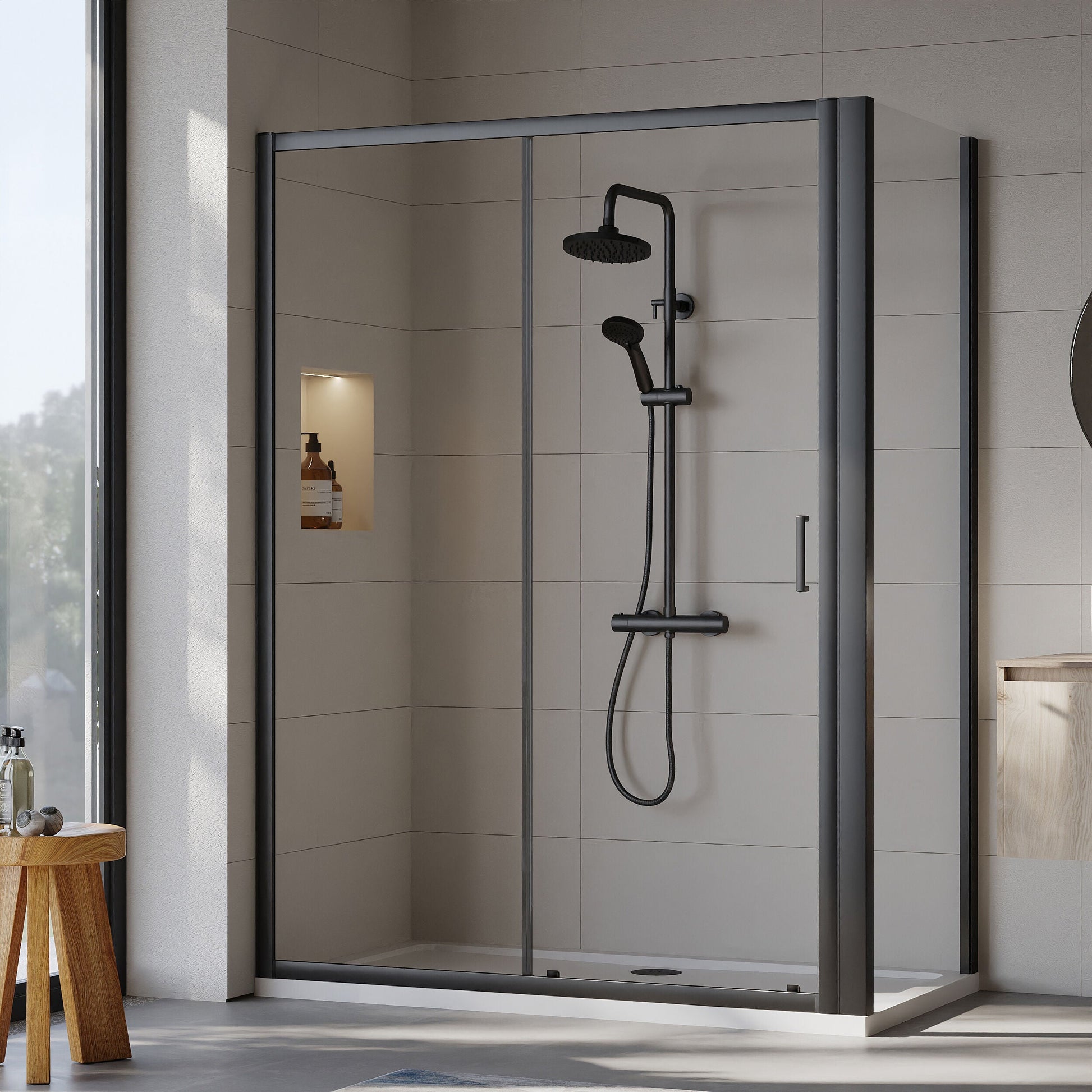 [BEZET030] Almington Sliding Shower Door, Side Panel and Shower Tray - Choice of Size and Finish - Lifestyle 1