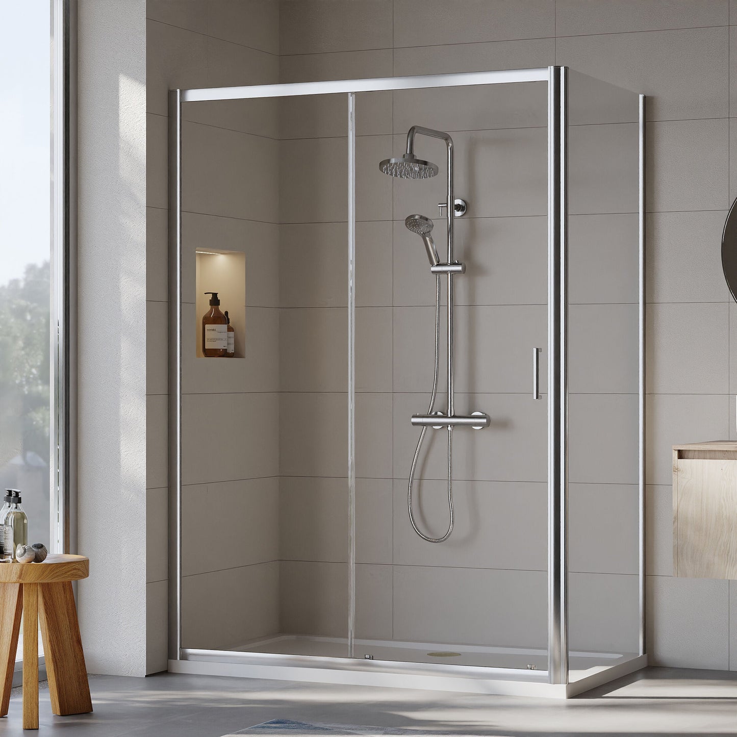 [BEZET031] Almington Sliding Shower Door, Side Panel and Shower Tray - Choice of Size and Finish - Lifestyle 1