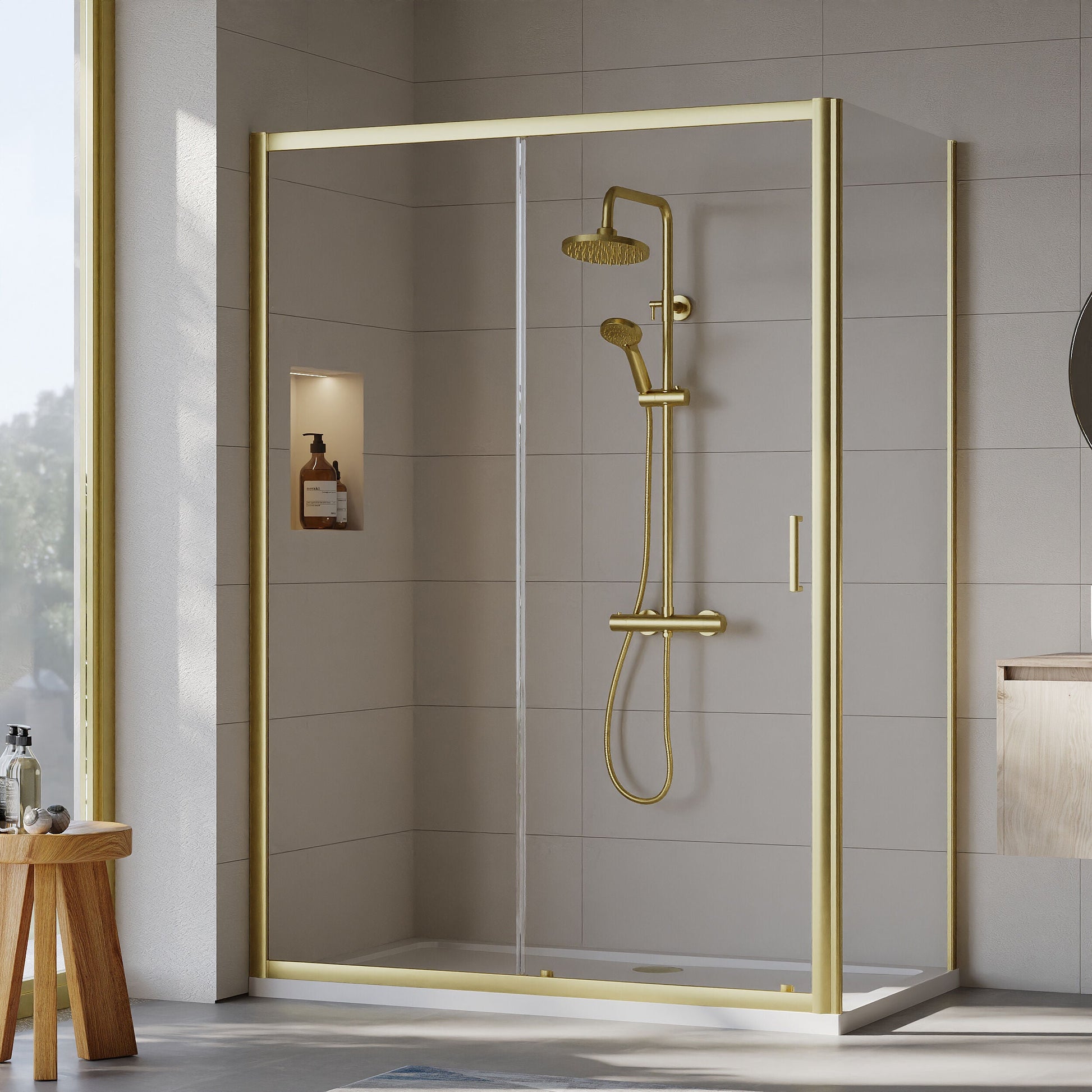 [BEZET032] Almington Sliding Shower Door, Side Panel and Shower Tray - Choice of Size and Finish - Lifestyle 1
