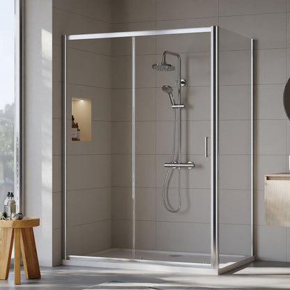[BEZET034] Almington Sliding Shower Door, Side Panel and Shower Tray - Choice of Size and Finish - Lifestyle 1