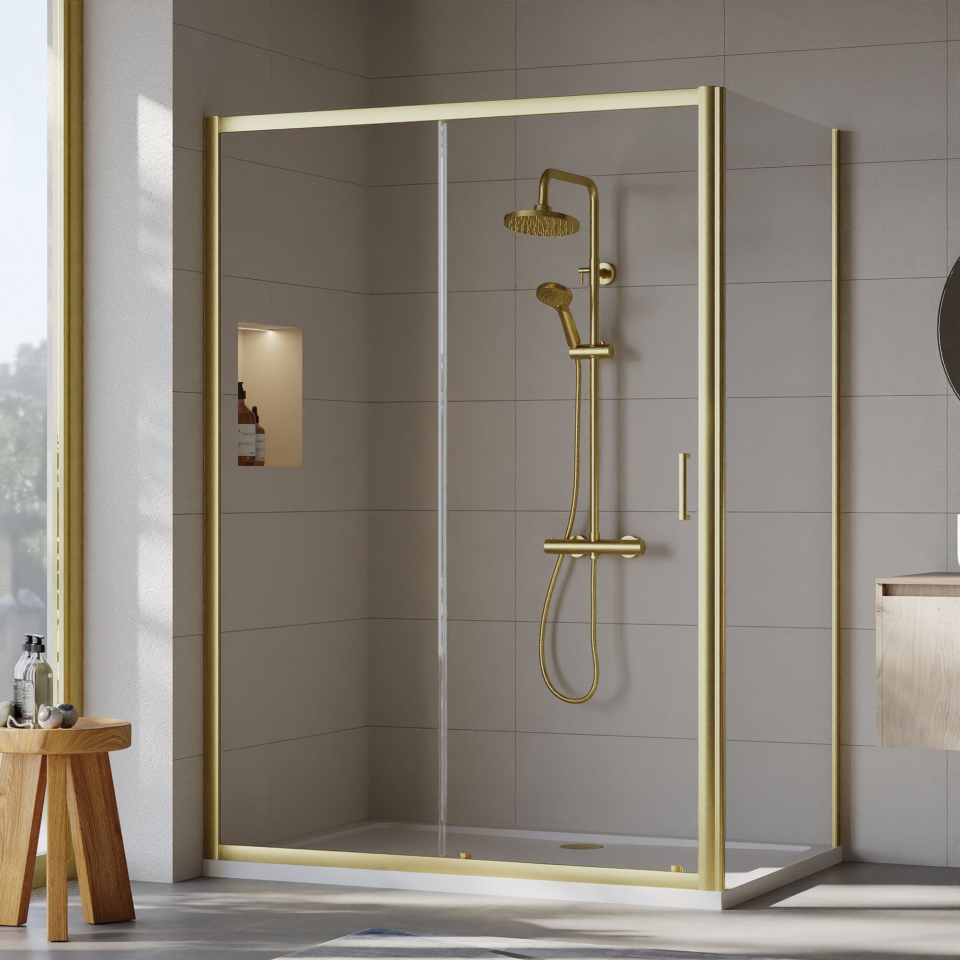 [BEZET035] Almington Sliding Shower Door, Side Panel and Shower Tray - Choice of Size and Finish - Lifestyle 1