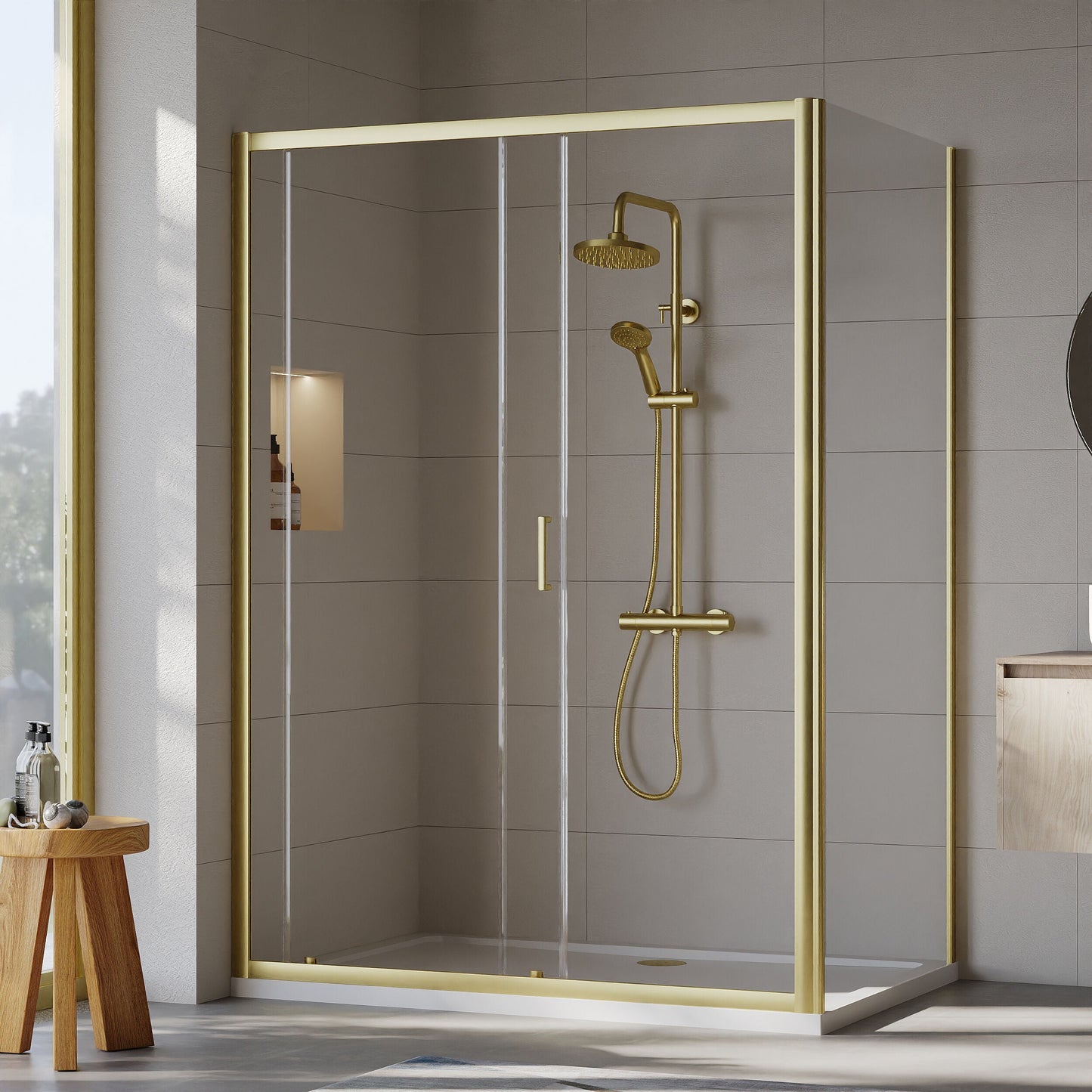 [BEZET035] Almington Sliding Shower Door, Side Panel and Shower Tray - Choice of Size and Finish - Lifestyle 2