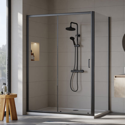 [BEZET036] Almington Sliding Shower Door, Side Panel and Shower Tray - Choice of Size and Finish - Lifestyle 1
