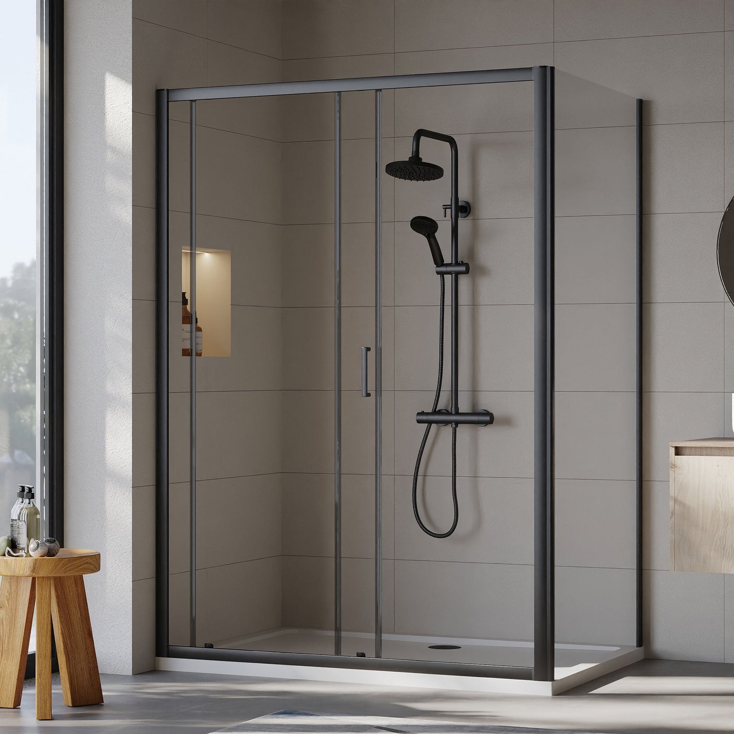 [BEZET036] Almington Sliding Shower Door, Side Panel and Shower Tray - Choice of Size and Finish - Lifestyle 2