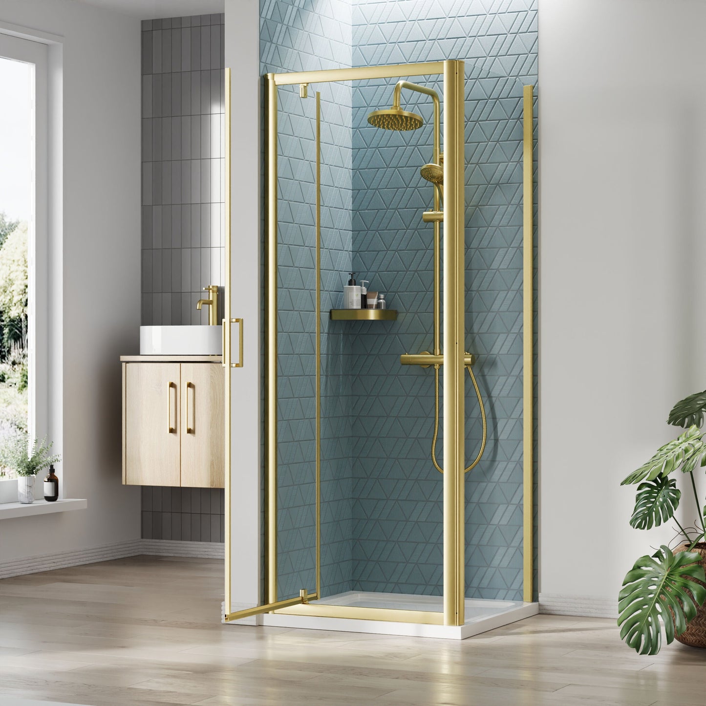 [BEZET038] Almington Pivot Shower Door, Side Panel and Shower Tray - Choice of Size and Finish - Lifestyle 2