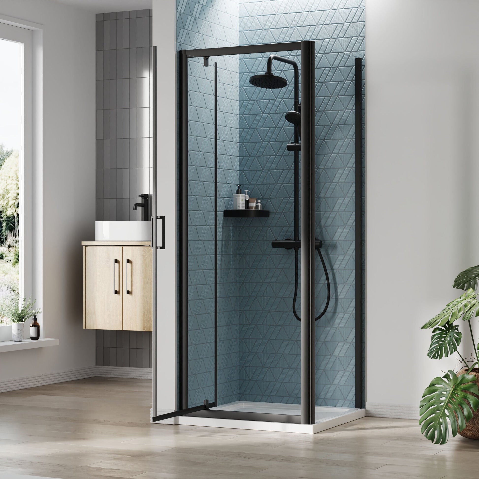 [BEZET039] Almington Pivot Shower Door, Side Panel and Shower Tray - Choice of Size and Finish - Lifestyle 2