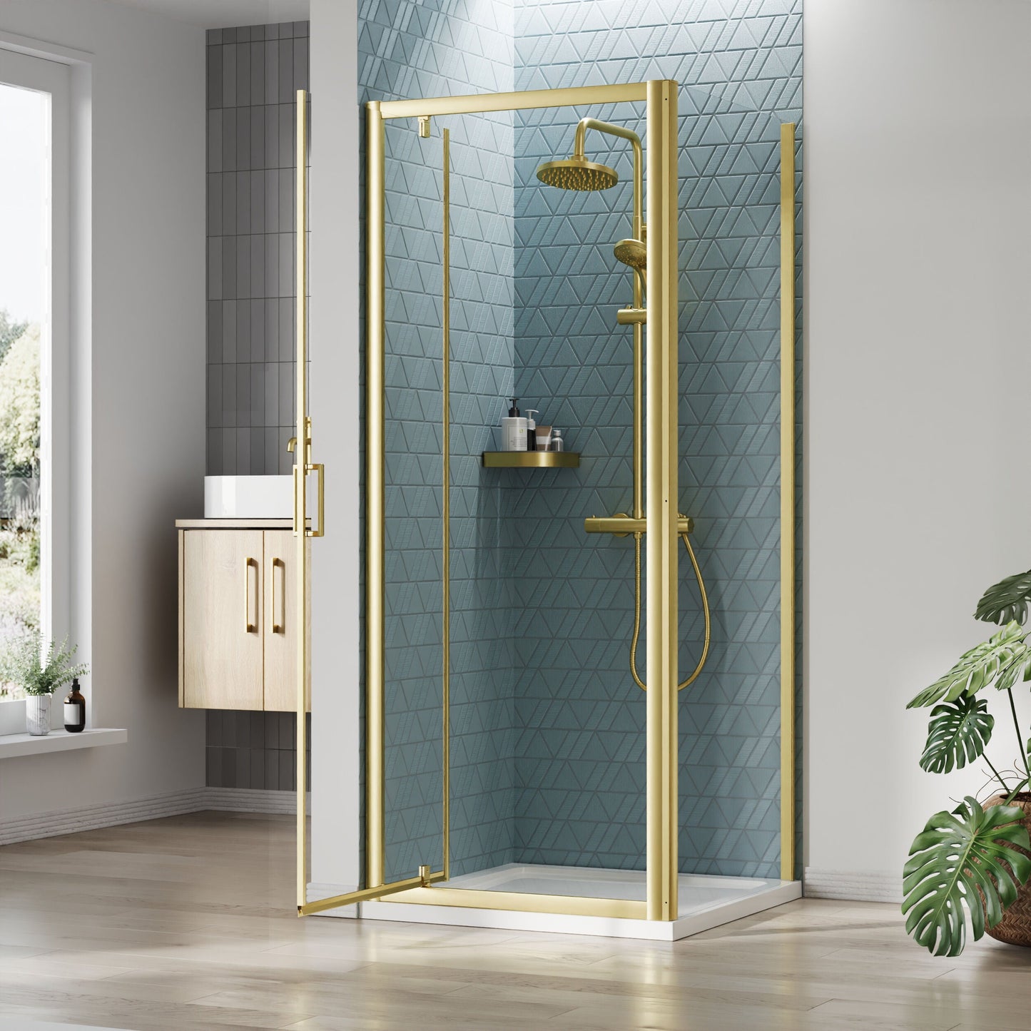 [BEZET041] Almington Pivot Shower Door, Side Panel and Shower Tray - Choice of Size and Finish - Lifestyle 2