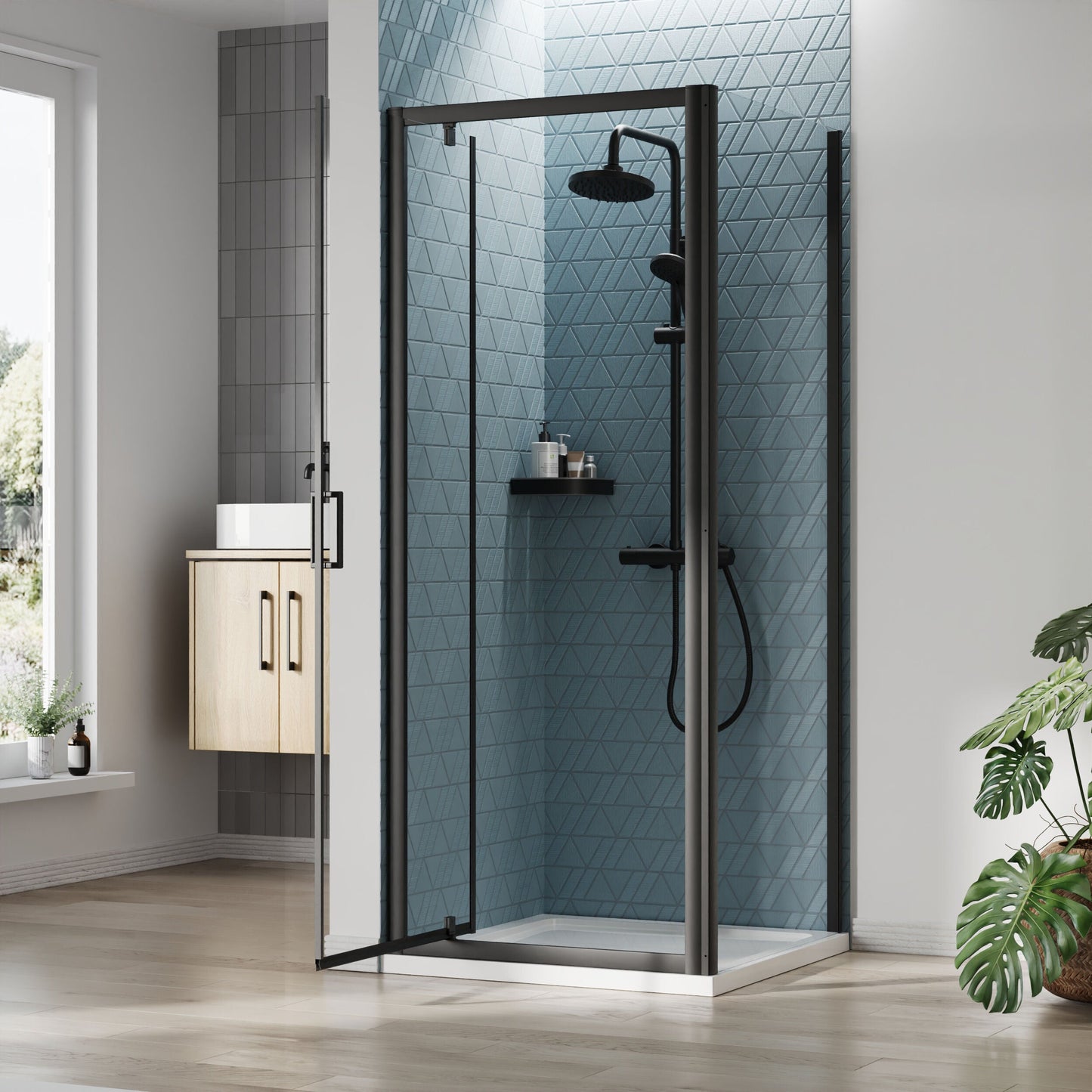 [BEZET042] Almington Pivot Shower Door, Side Panel and Shower Tray - Choice of Size and Finish - Lifestyle 2