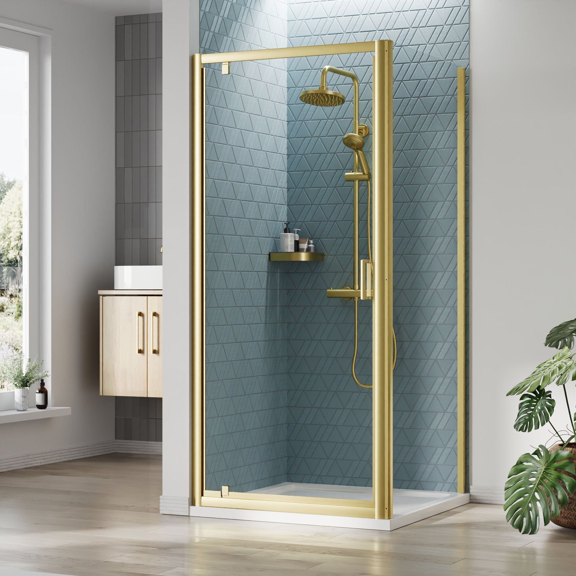 [BEZET044] Almington Pivot Shower Door, Side Panel and Shower Tray - Choice of Size and Finish - Lifestyle 1