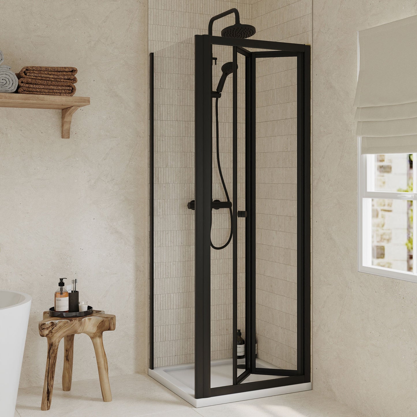 [BEZET048] Almington Bi-Fold Shower Door, Side Panel and Shower Tray - Choice of Size and Finish - Lifestyle 1
